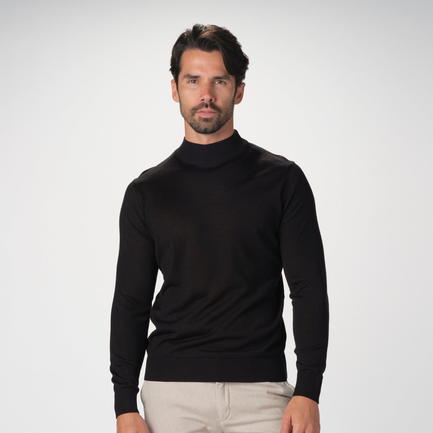 Mock Neck Merino Sweater in Black