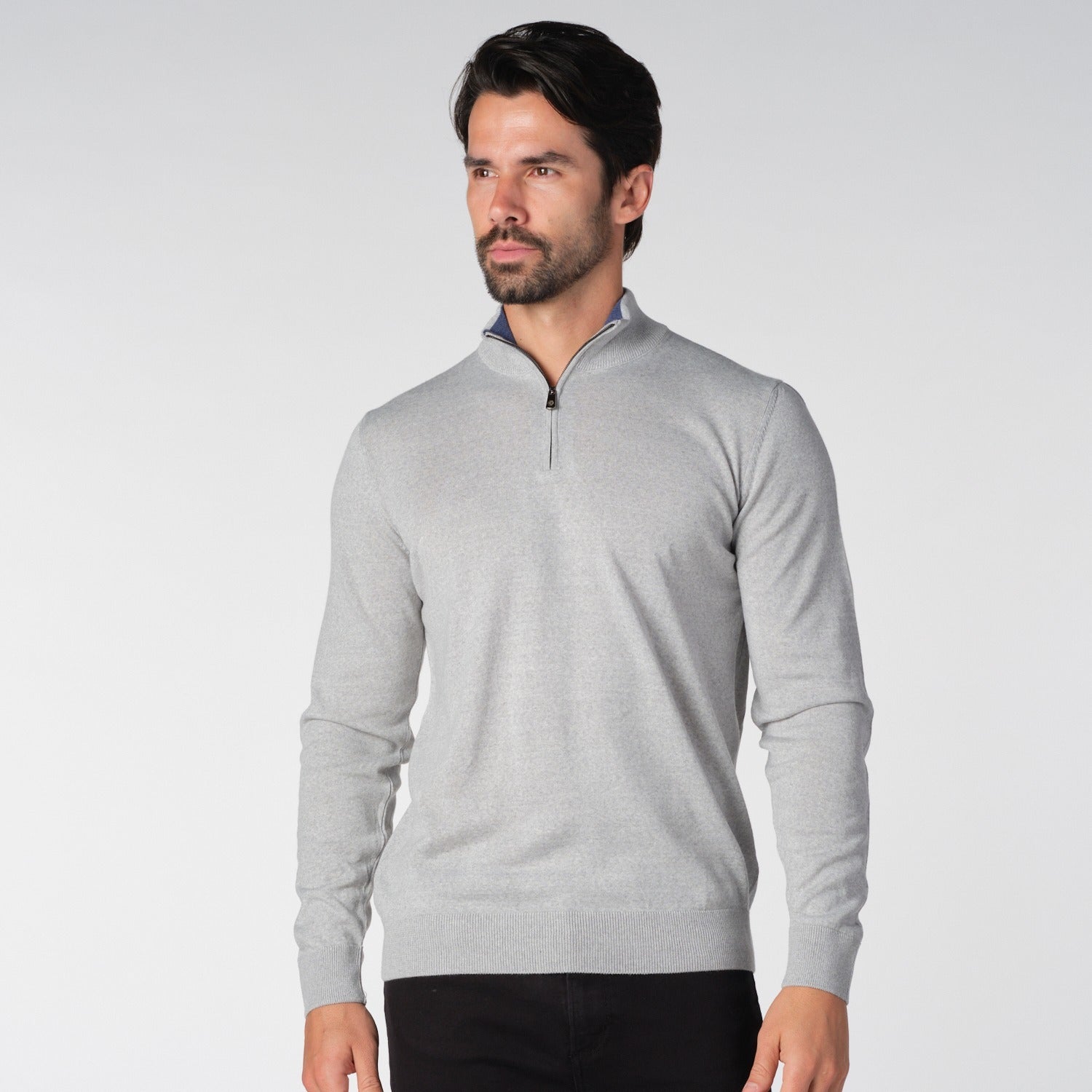 Zip Mock Neck Merino Sweater in Grey