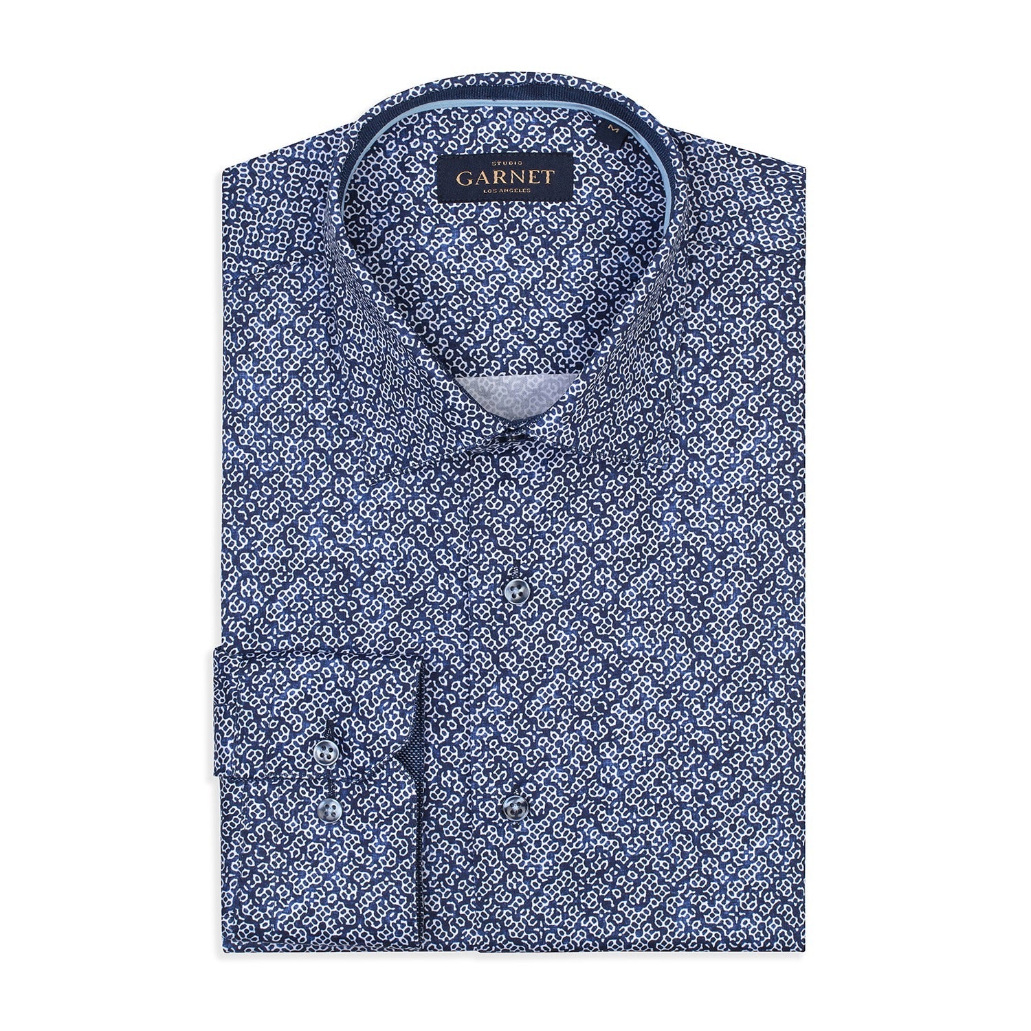 Abstracted Printed Blue Long Sleeve Cotton Shirt