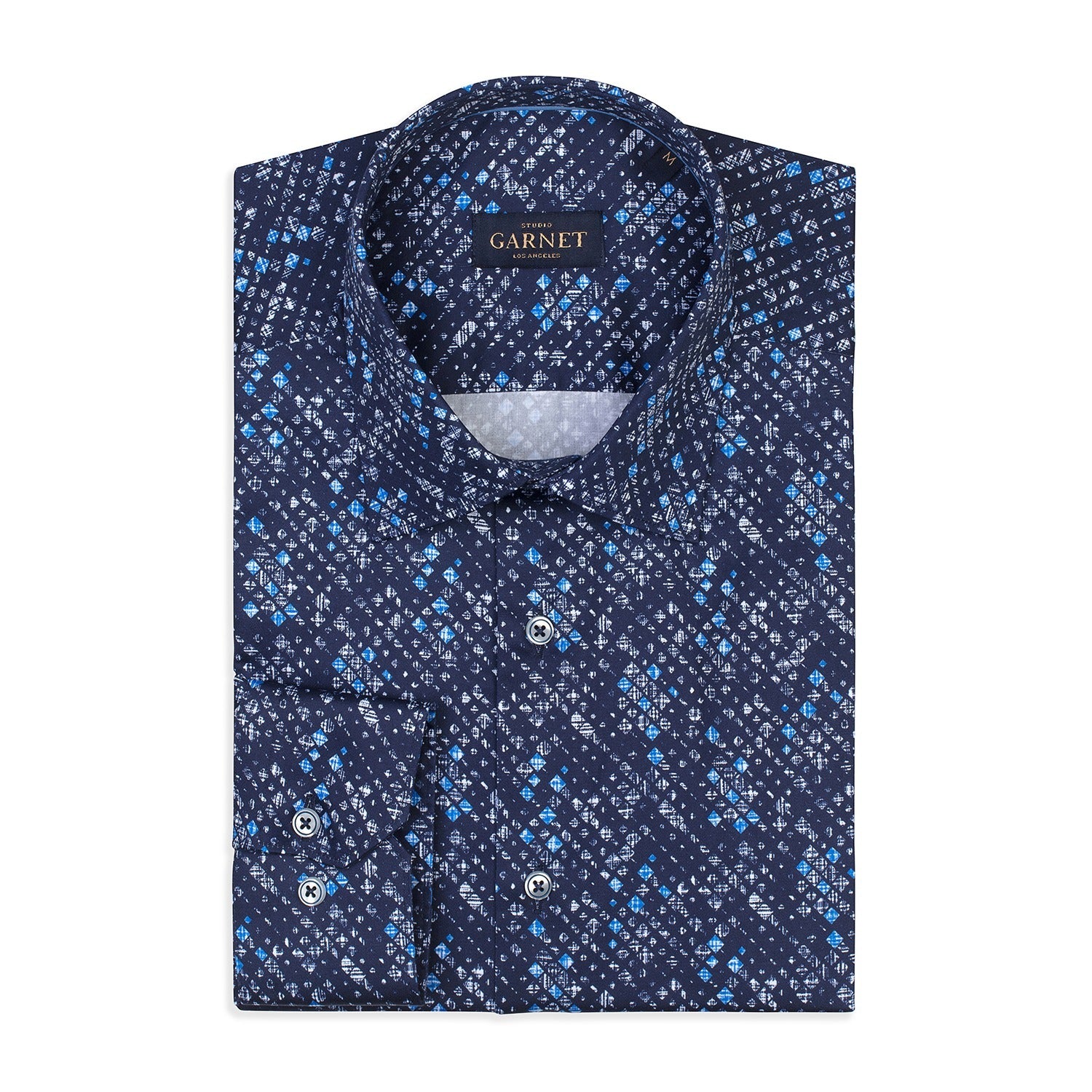 Abstract Geometric Navy Printed Long Sleeve Cotton Shirt
