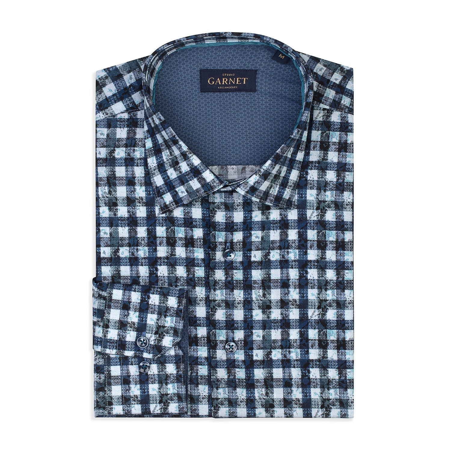Checkered Blue Long Sleeve Cotton Shirt