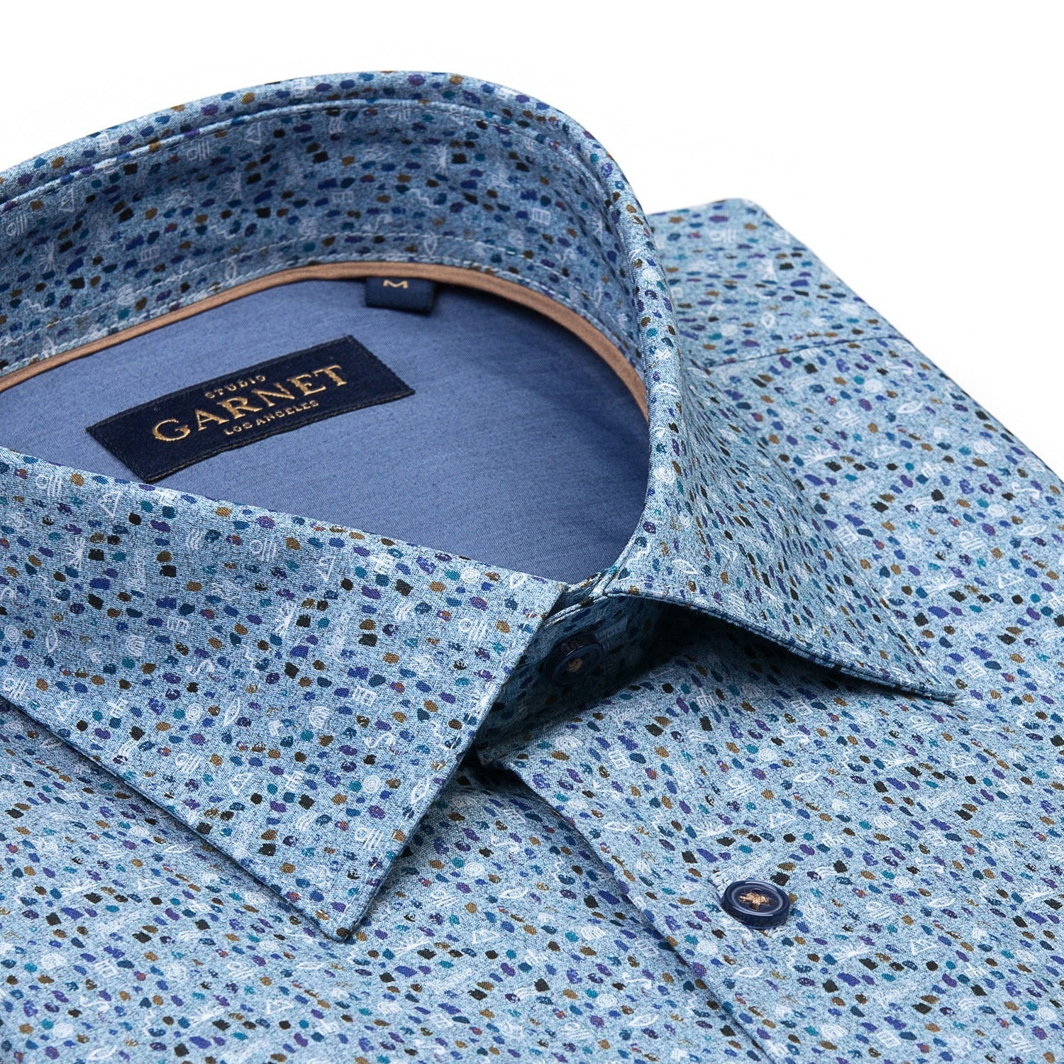 Speckled Printed Blue Long Sleeve Cotton Shirt