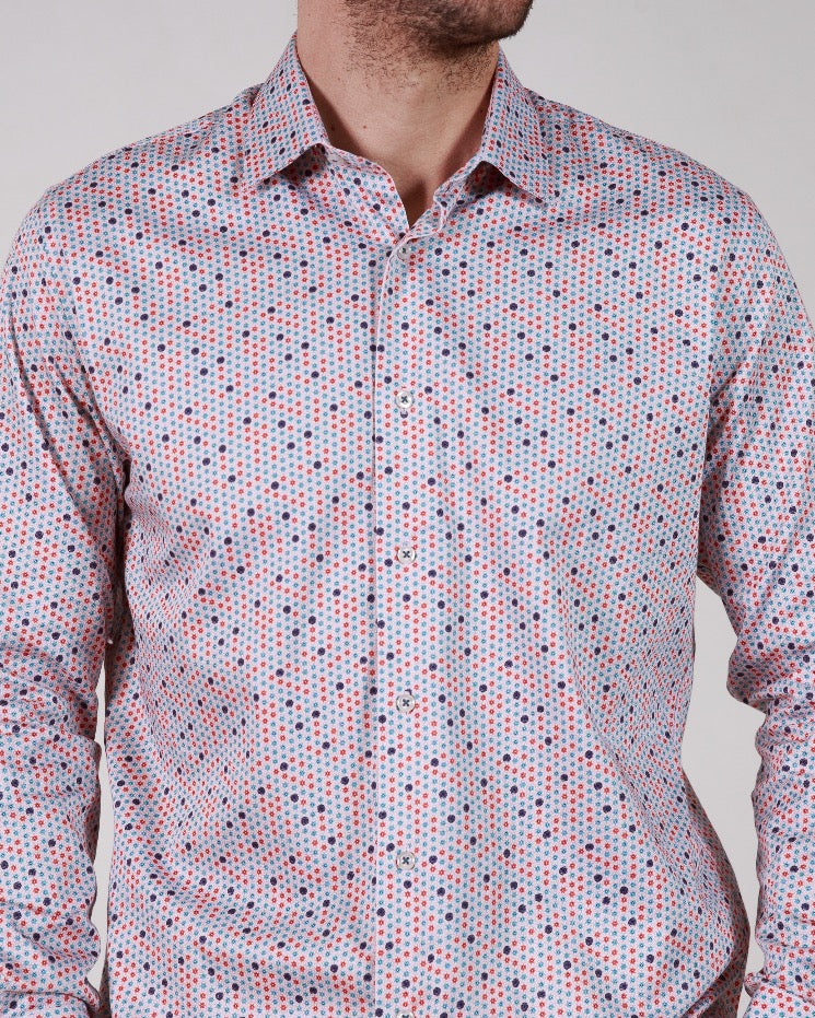 Geometric Floral Printed Long Sleeve Cotton Shirt