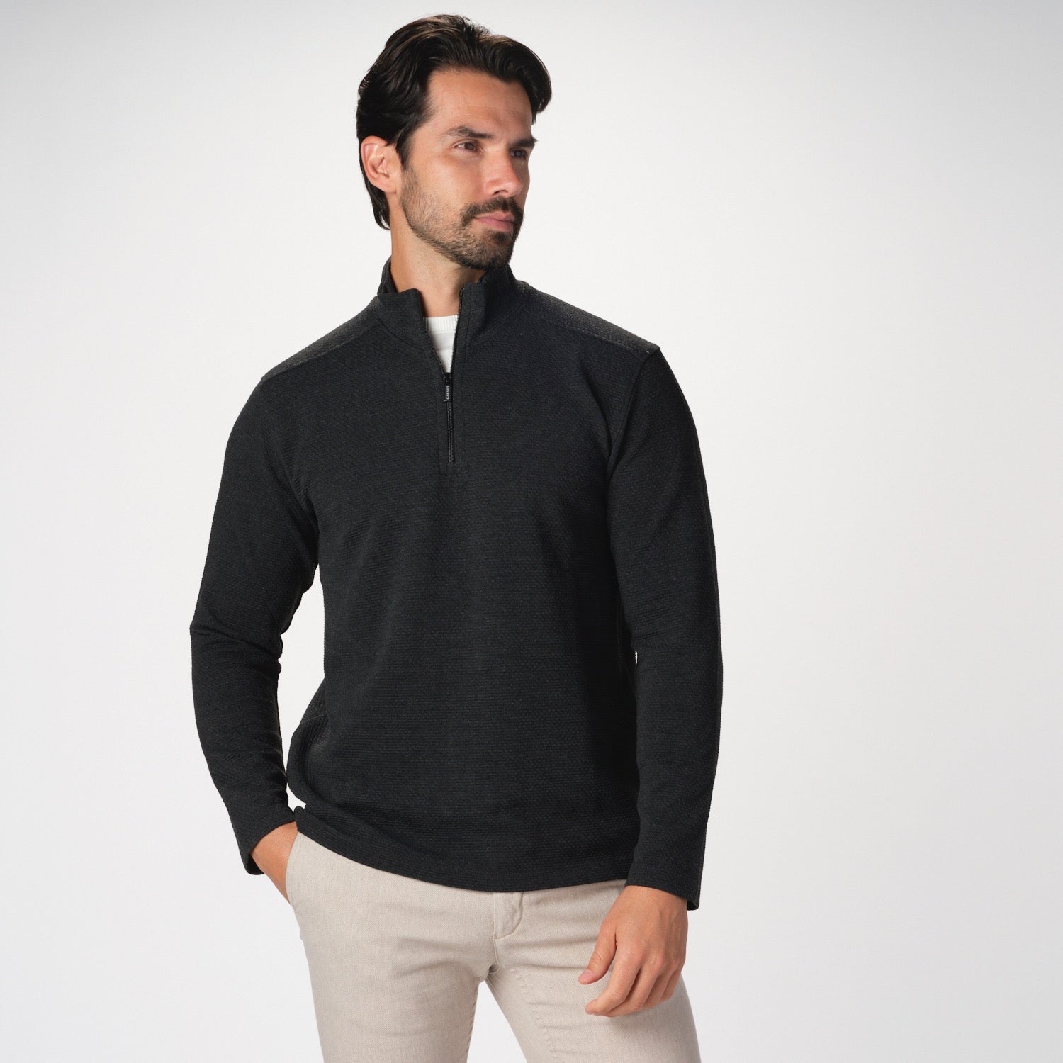 Luxury Tech Quarter Zip Gray Jersey Sweater