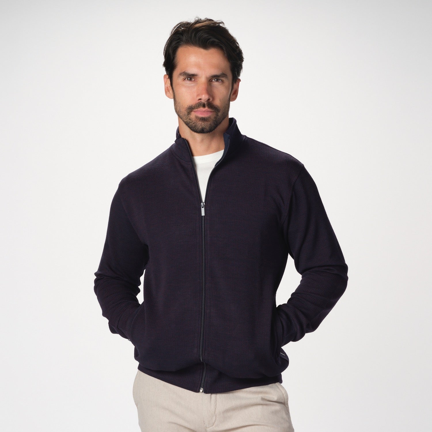 Luxury Tech Full Zip Burgundy Jersey Sweater