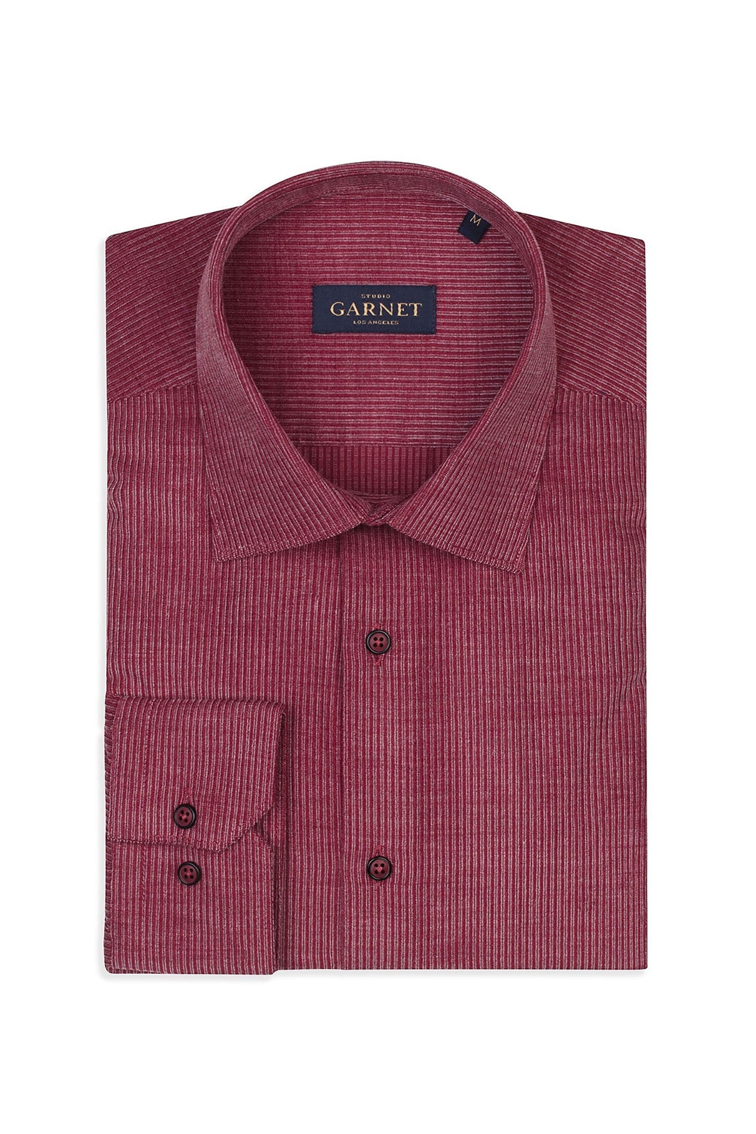 Garnet Men's washed corduroy cotton long sleeve shirt 2221059 Burgundy