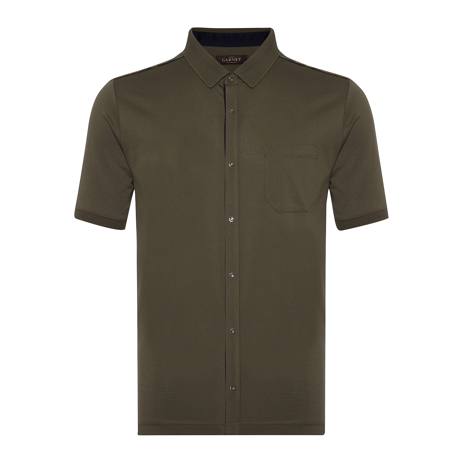 Garnet Men's Solid Plain Stretch Short Sleeve Shirts khaki