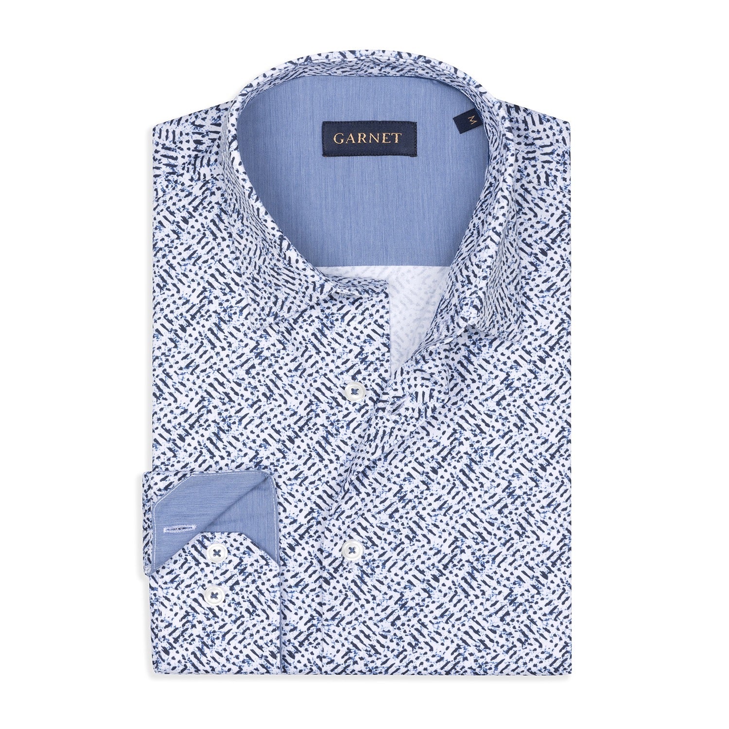 Abstract Printed Blue Long Sleeve Cotton Shirt