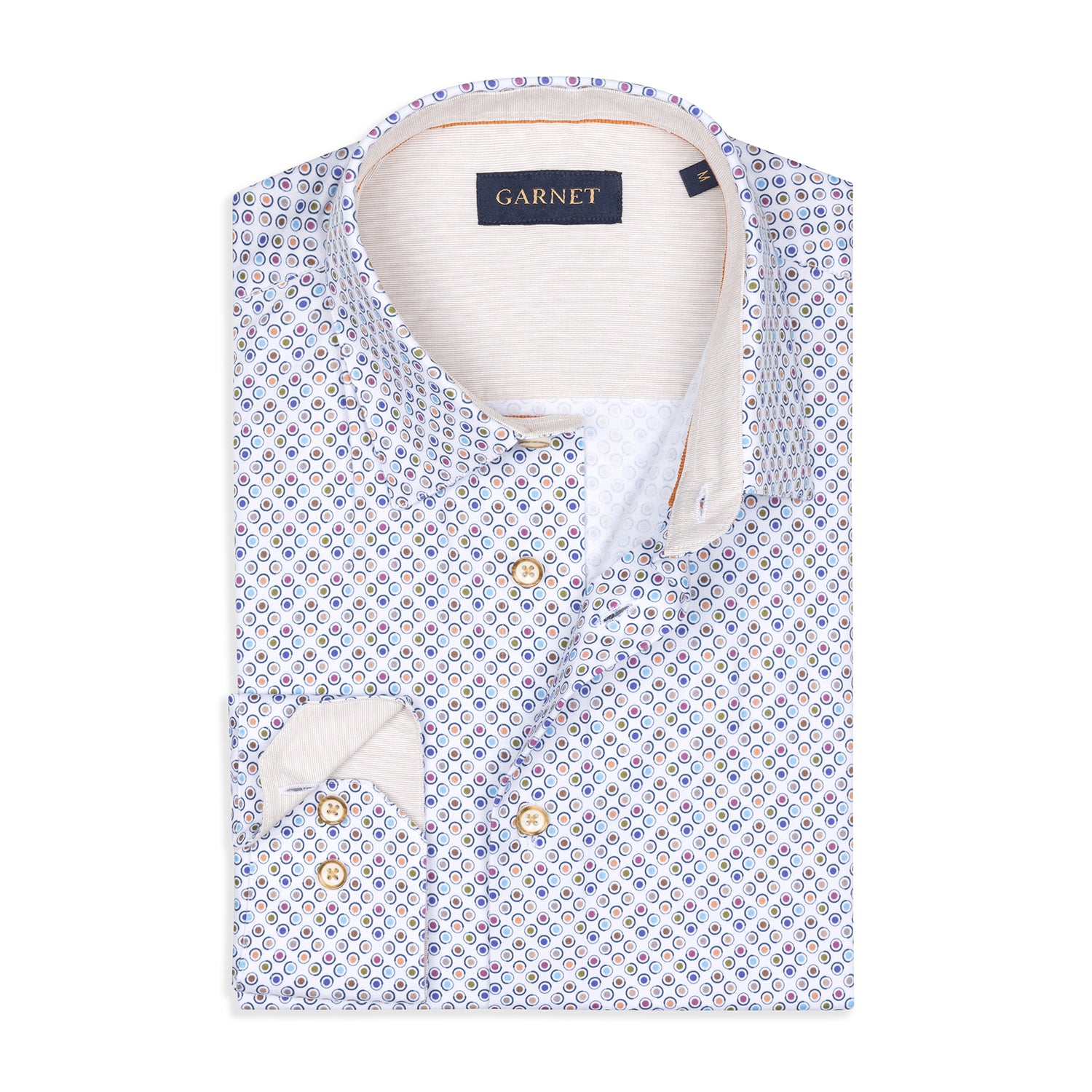 Multicolor Polkadot Printed Long Sleeve Cotton Shirt