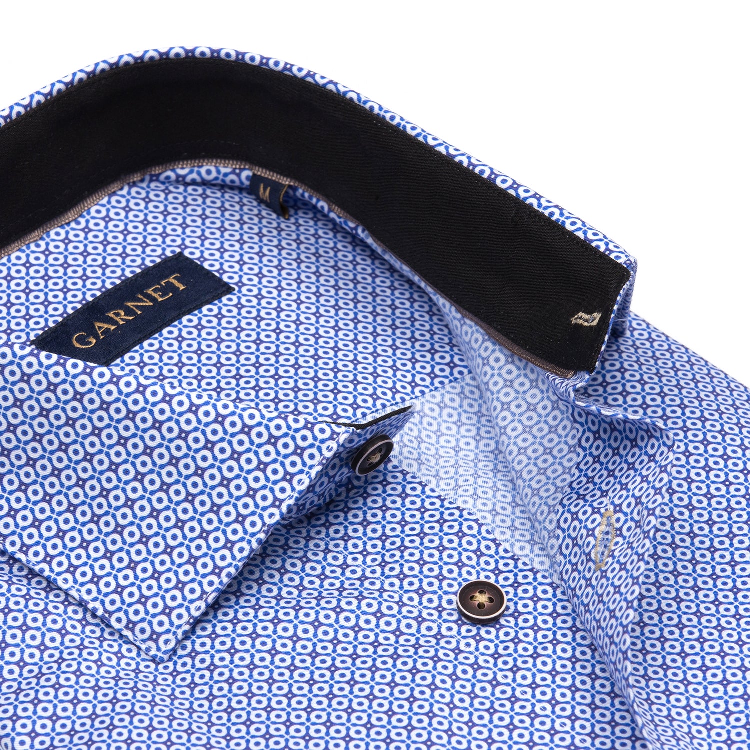 Navy Minimal Geometric Printed Lon Sleeve Cotton Shirt