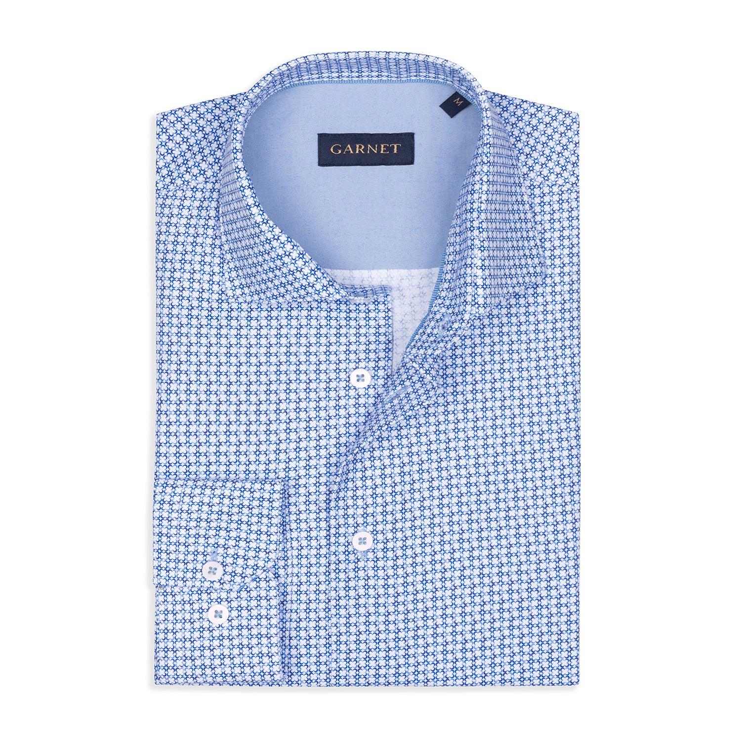 Blue Clover Printed Herringbone Textured Long Sleeve Cotton Shirt