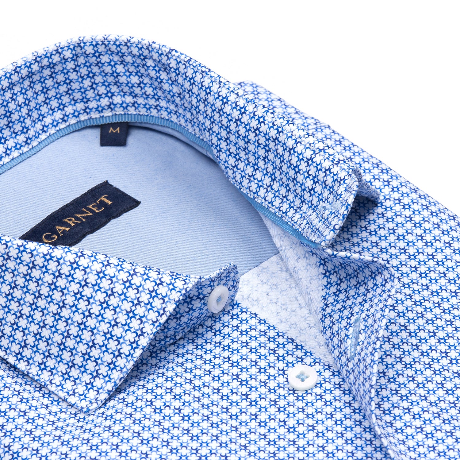 Blue Clover Printed Herringbone Textured Long Sleeve Cotton Shirt