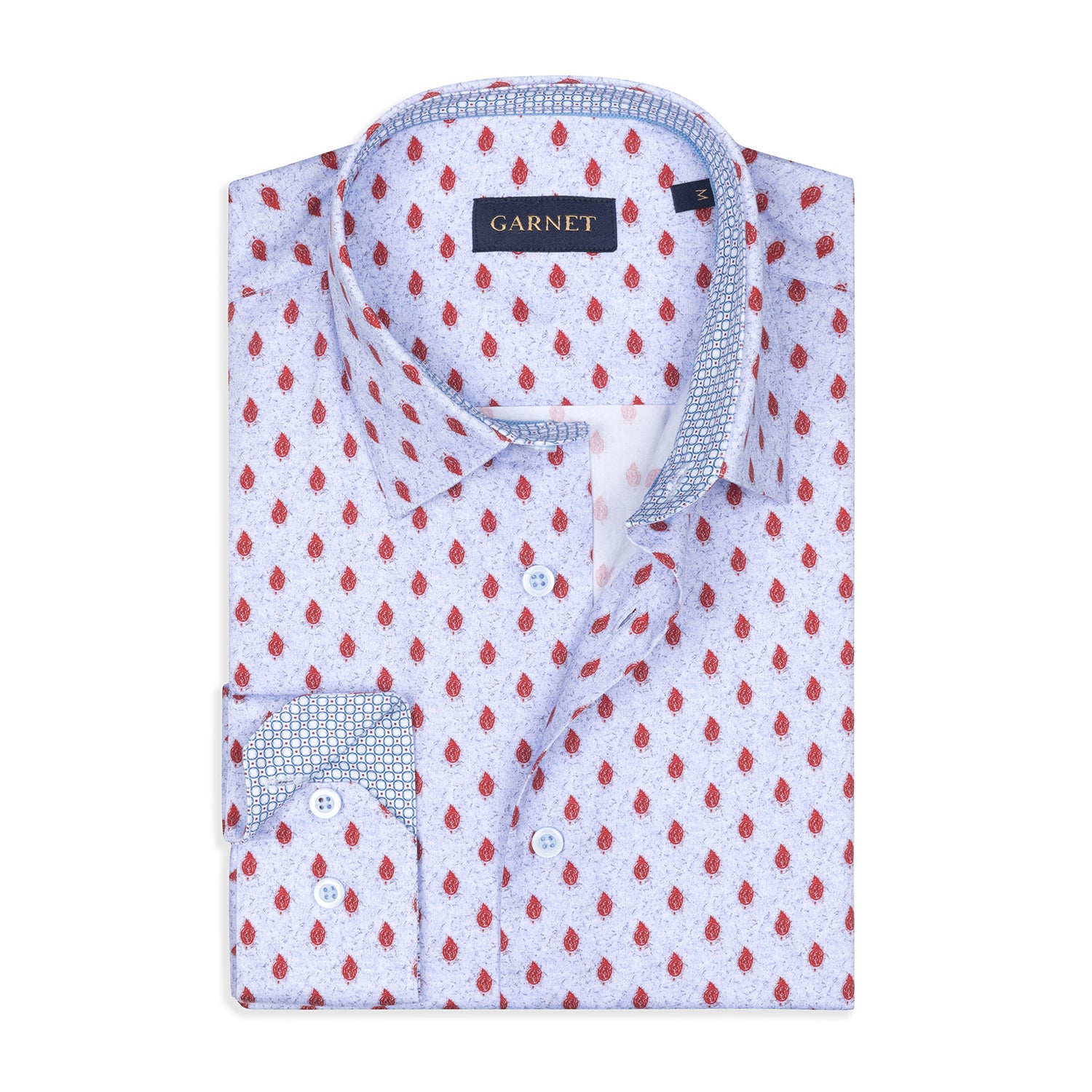 Red Geometric Symbol Printed Long Sleeve Cotton Shirt