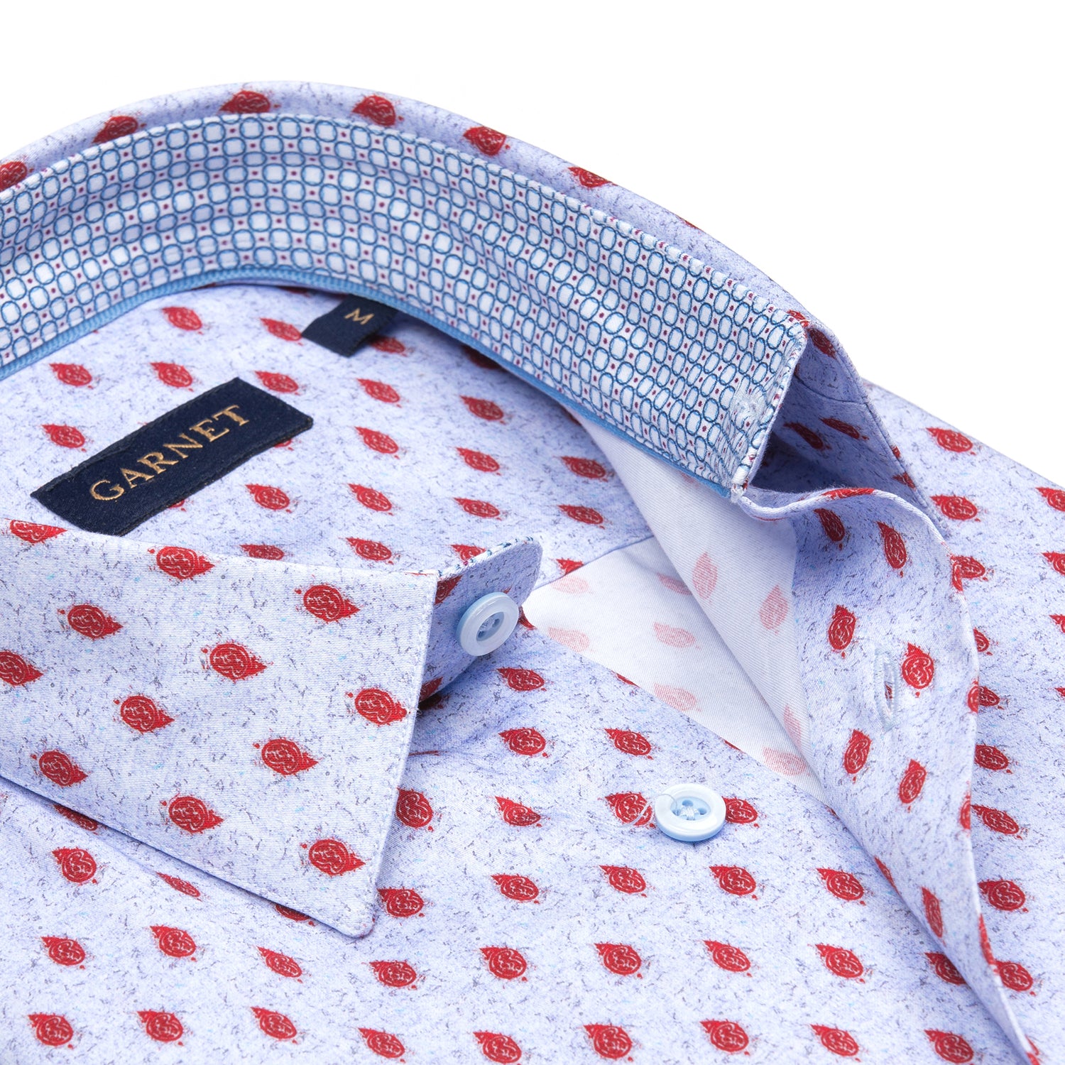 Red Geometric Symbol Printed Long Sleeve Cotton Shirt