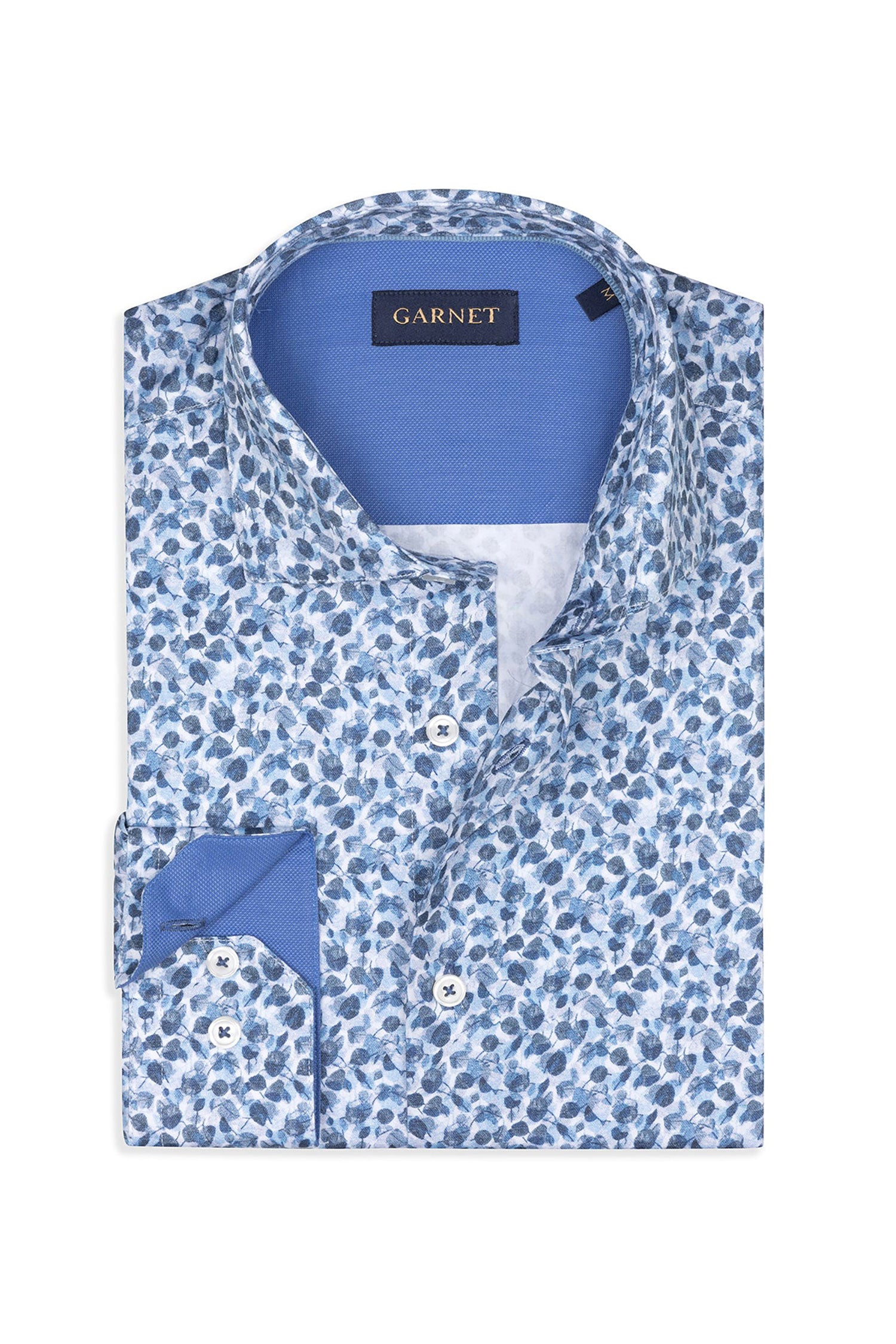 Garnet Men's Leafs Stretch Printed long Sleeve Shirt 2411036 Blue