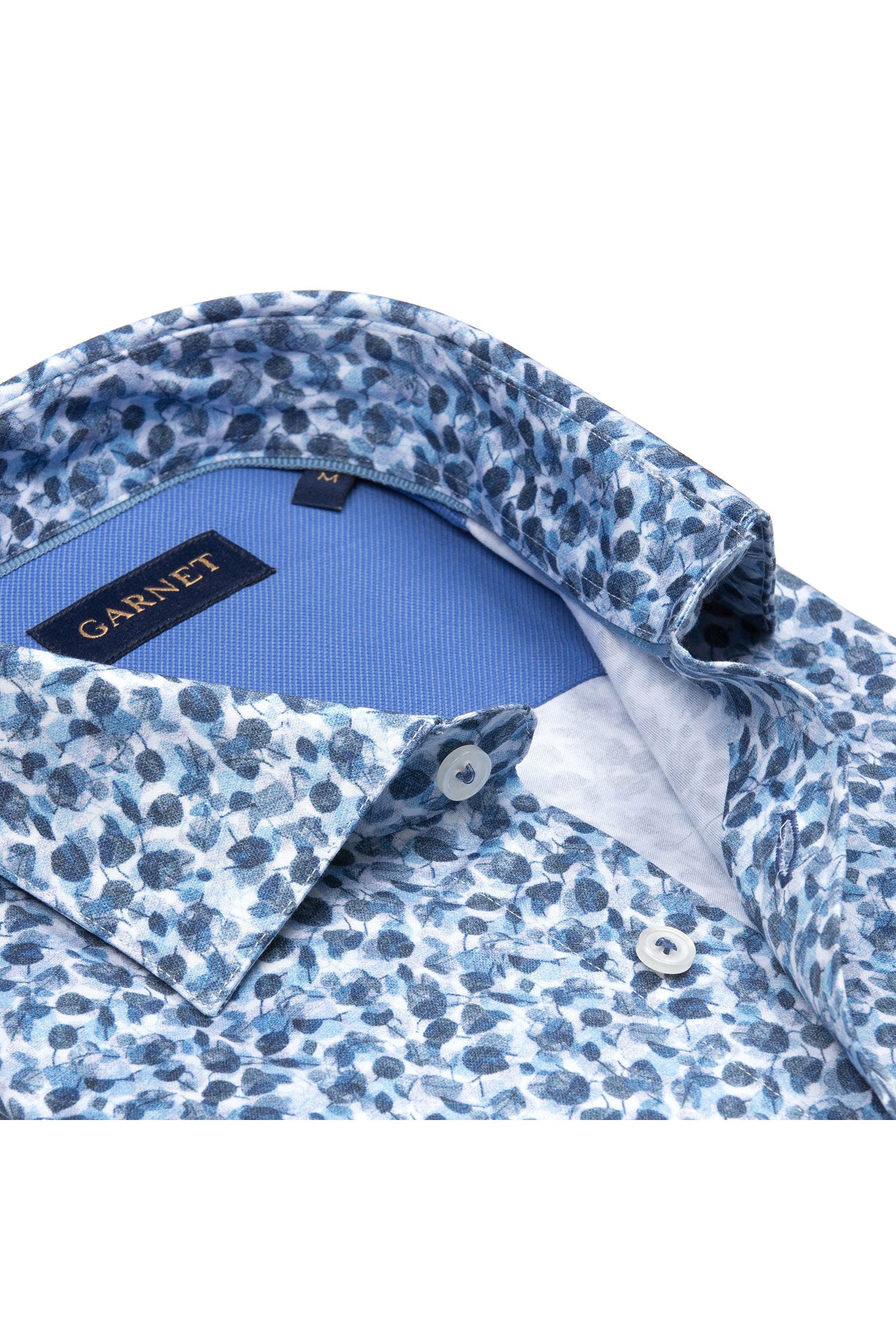 Garnet Men's Leafs Stretch Printed long Sleeve Shirt 2411036 Blue