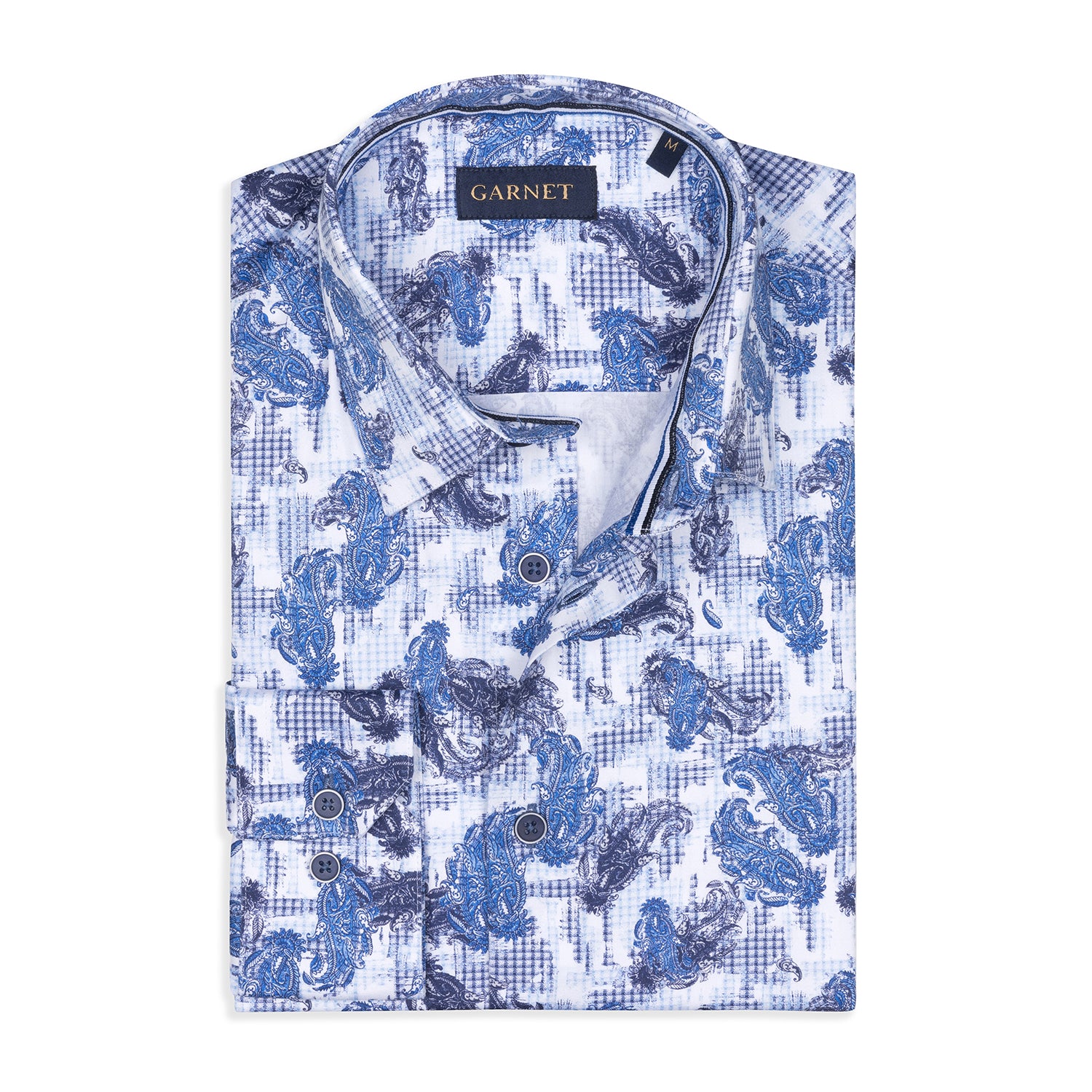Large Blue Paisley Printed Long Sleeve Cotton Shirt