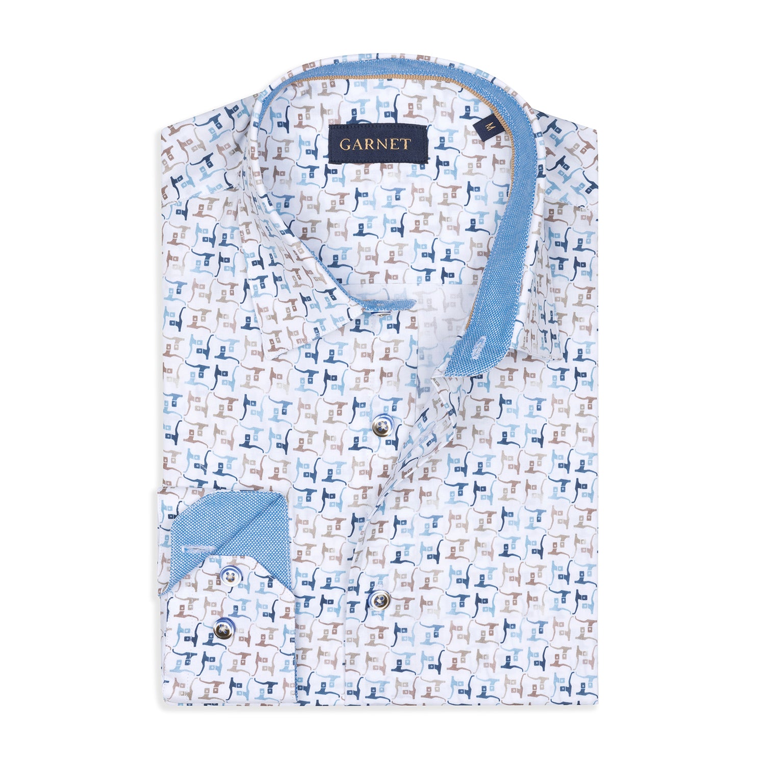 Blue Abstarct Printed Long Sleeve Cotton Shirt