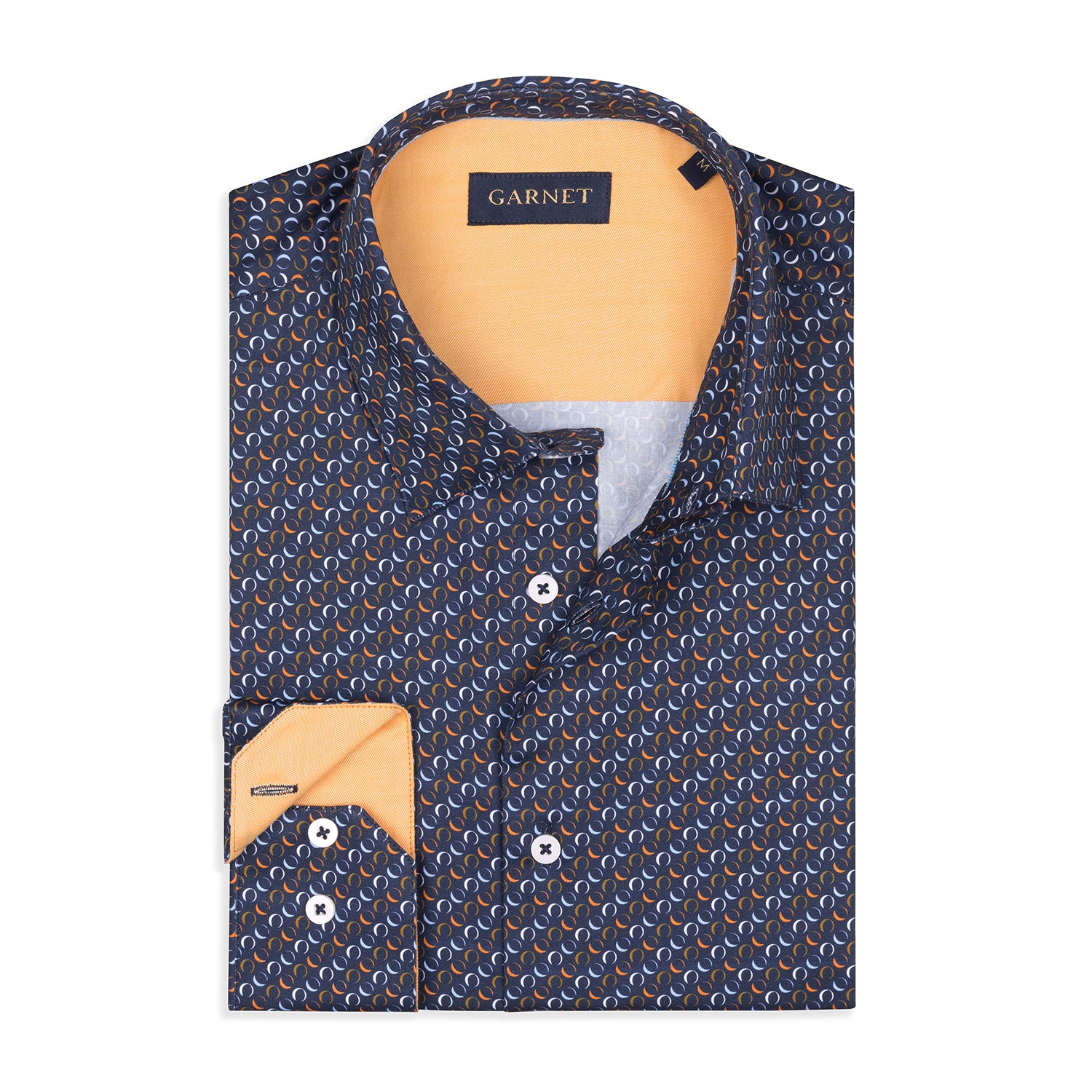 Orange Geometric Printed Long Sleeve Cotton Shirt