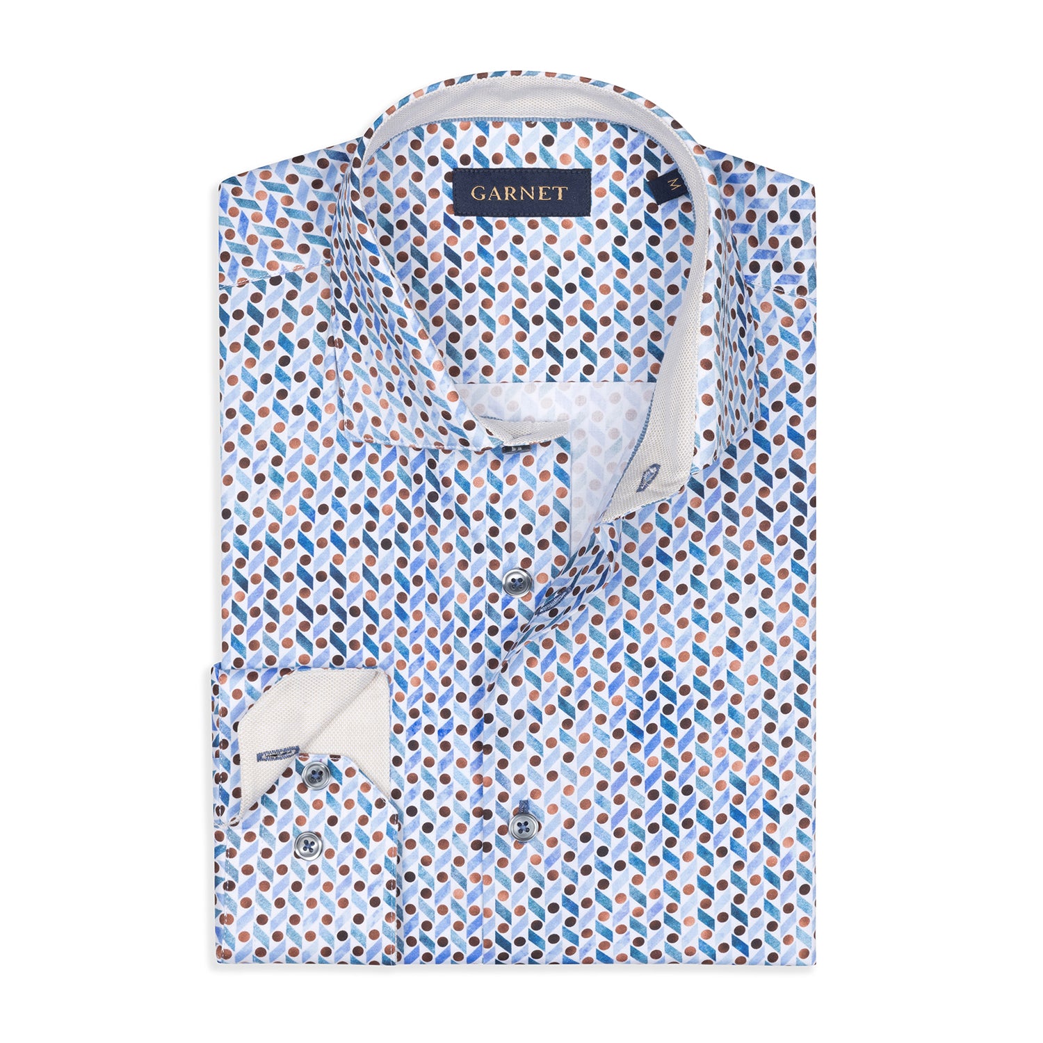 Brown Circle Geometric Printed Long Sleeve Cotton Shirt