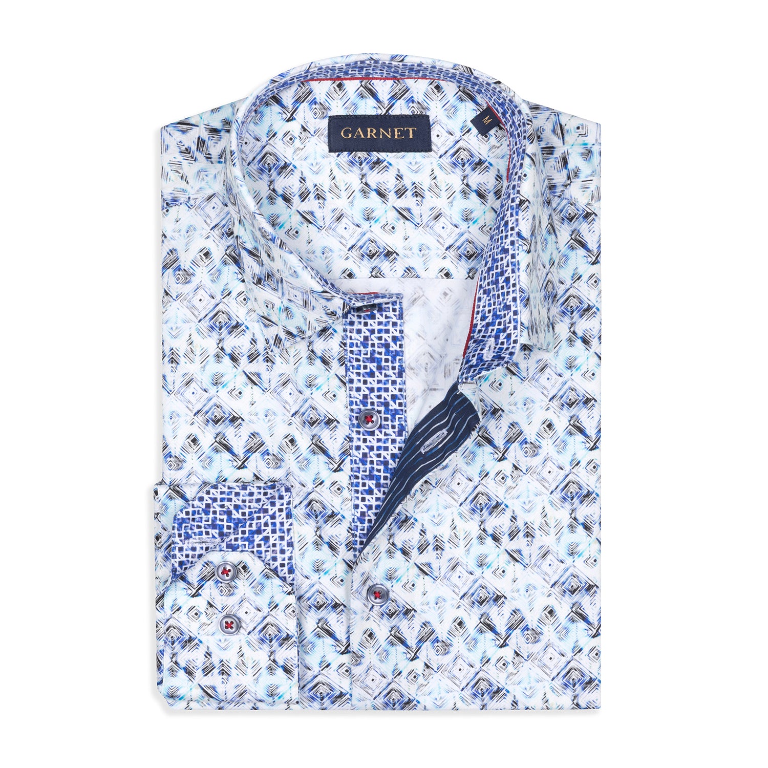 Teal Geometric Printed Long Sleeve Cotton Shirt
