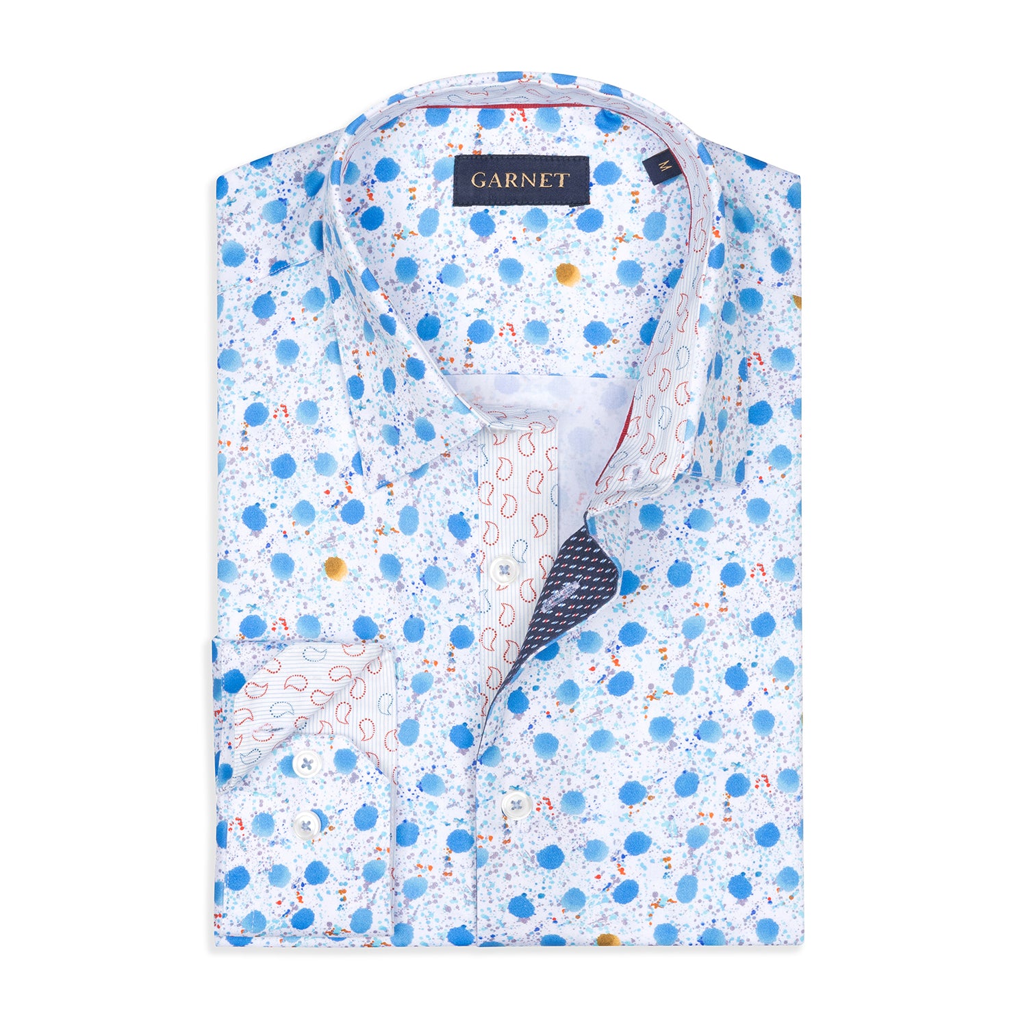 Blue Polka Dot Long Sleeve Cotton Shirt