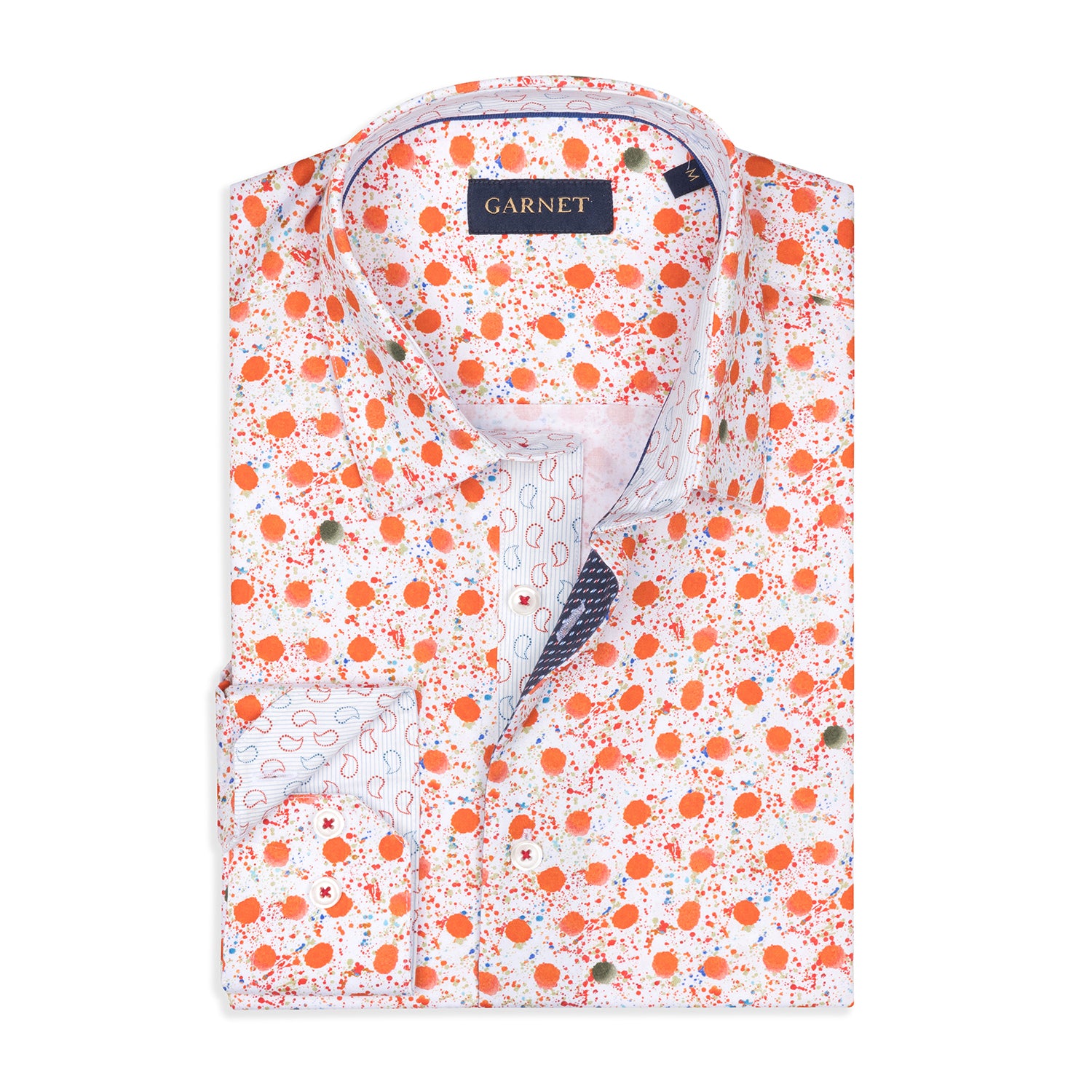 Orange Polka Dot Long Sleeve Cotton Shirt