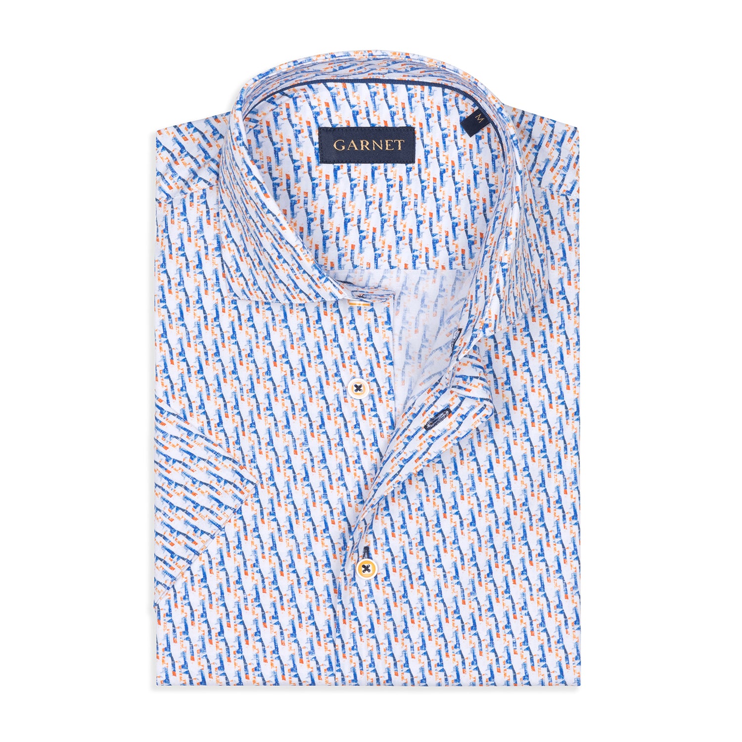 Orange Geometric Printed Short Sleeve Cotton Shirt