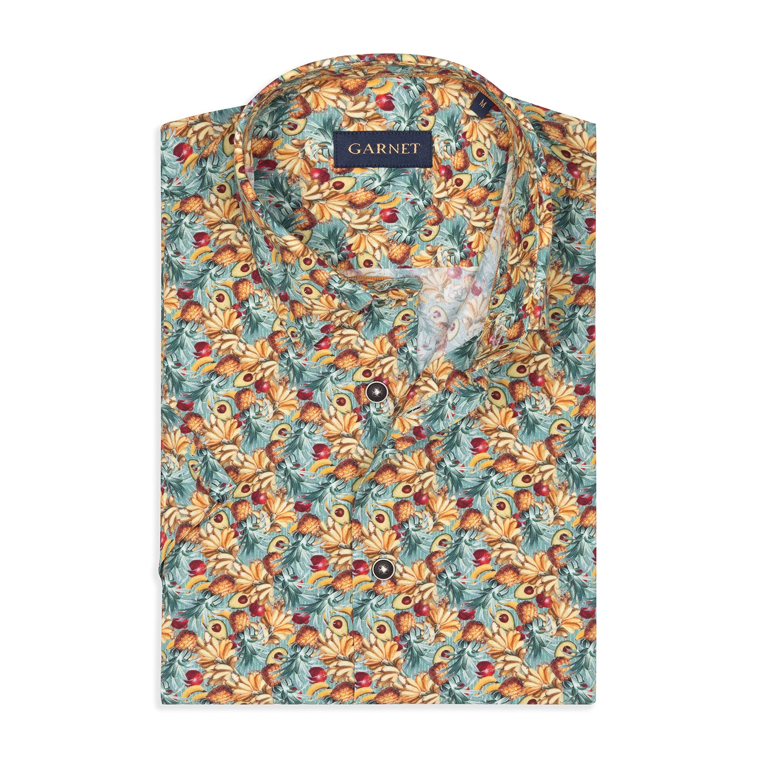 Garnet Men's Printed Tropical Pineapple Short Sleeve Shirt 2411088