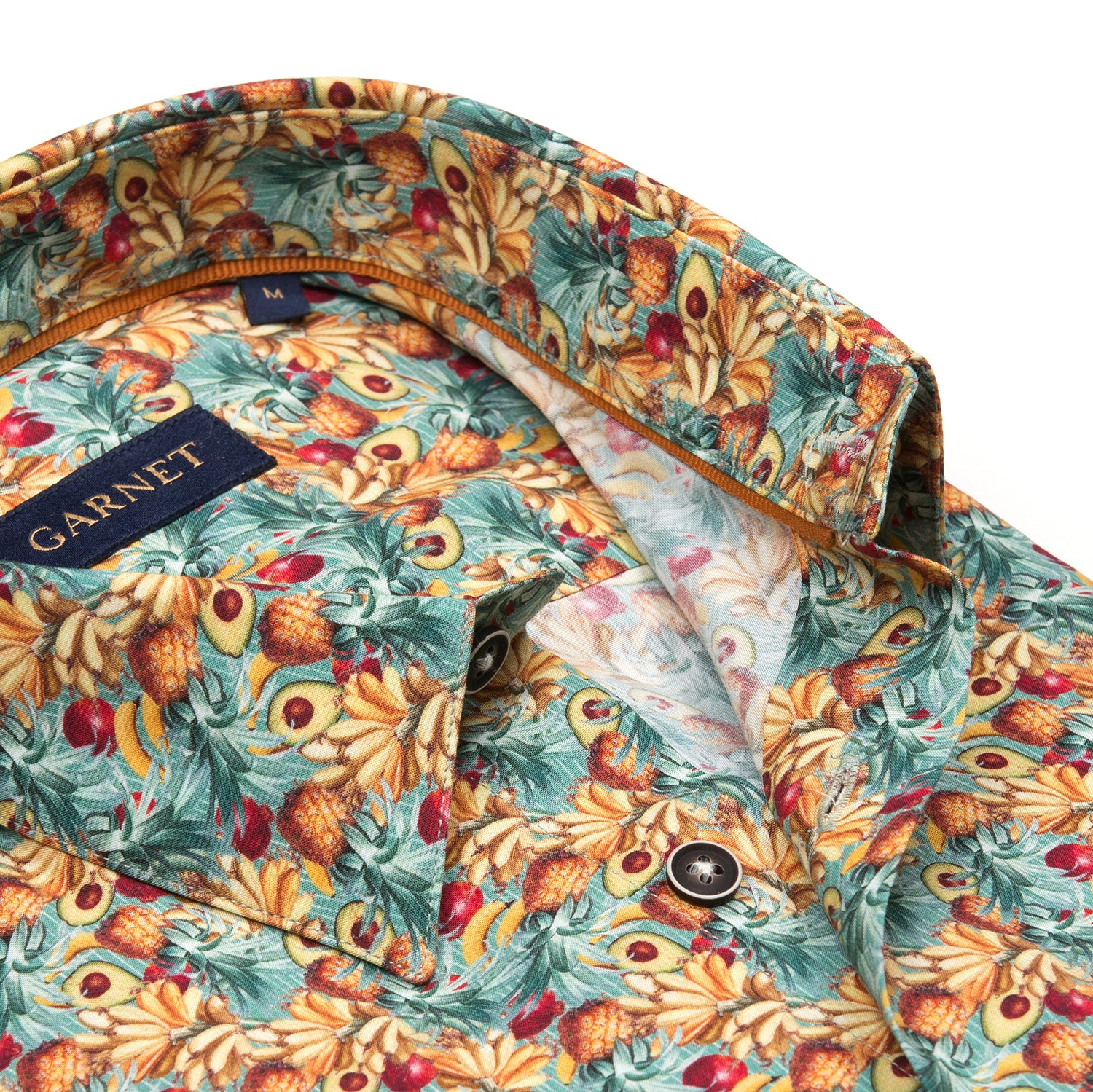 Garnet Men's Tropical Fruit Floral Long Sleeve Button Down Shirt