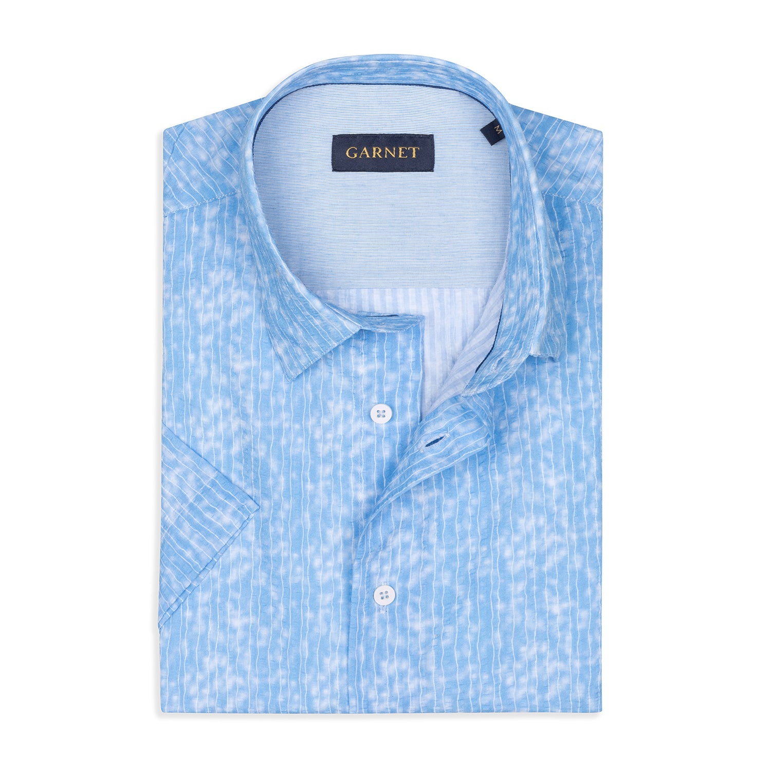 Garnet Men's Seersucker Cloud Stripped Printed Short Sleeve Shirt 2411082 Blue