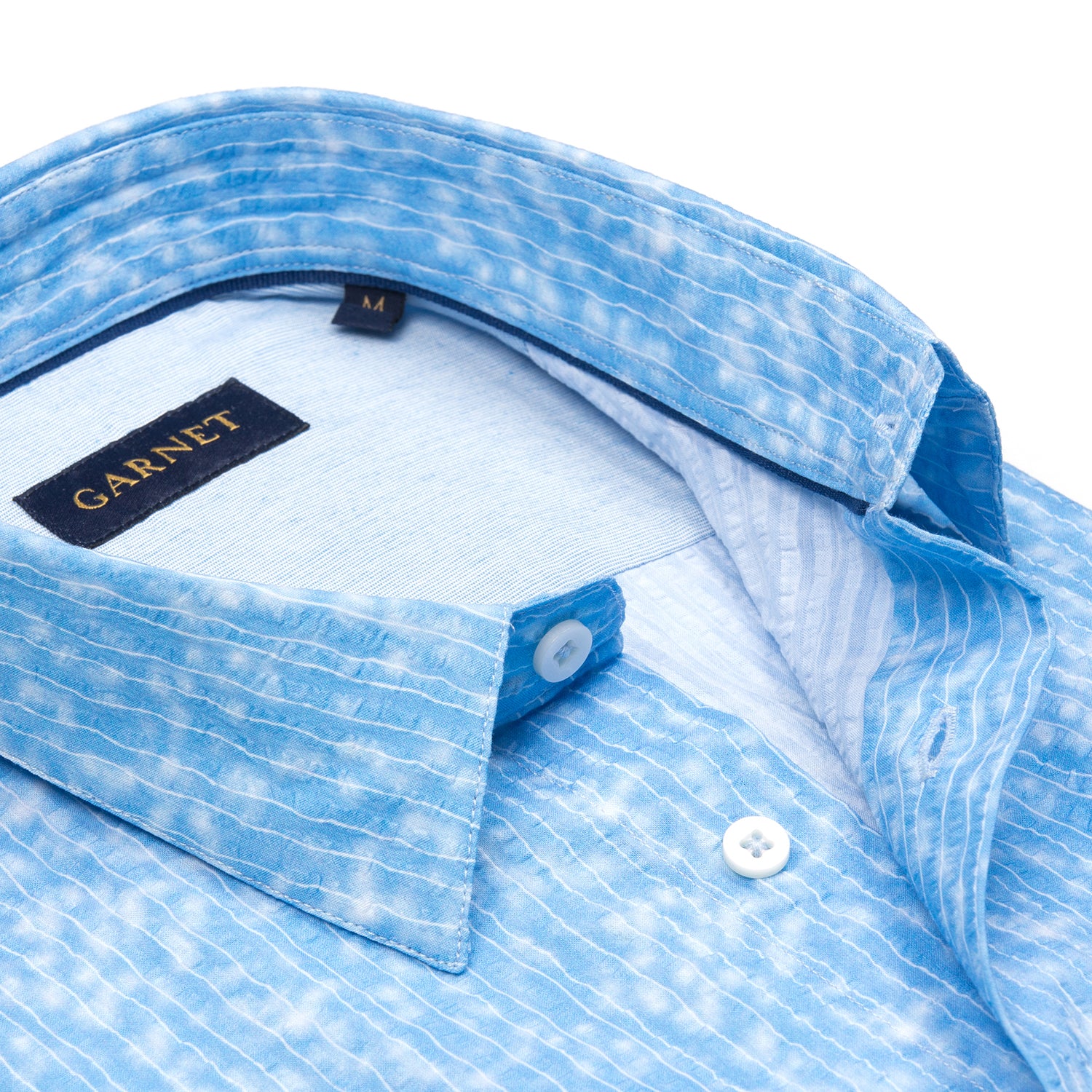 Airbrush Blue Seersucker Short Sleeve Cotton Shirt