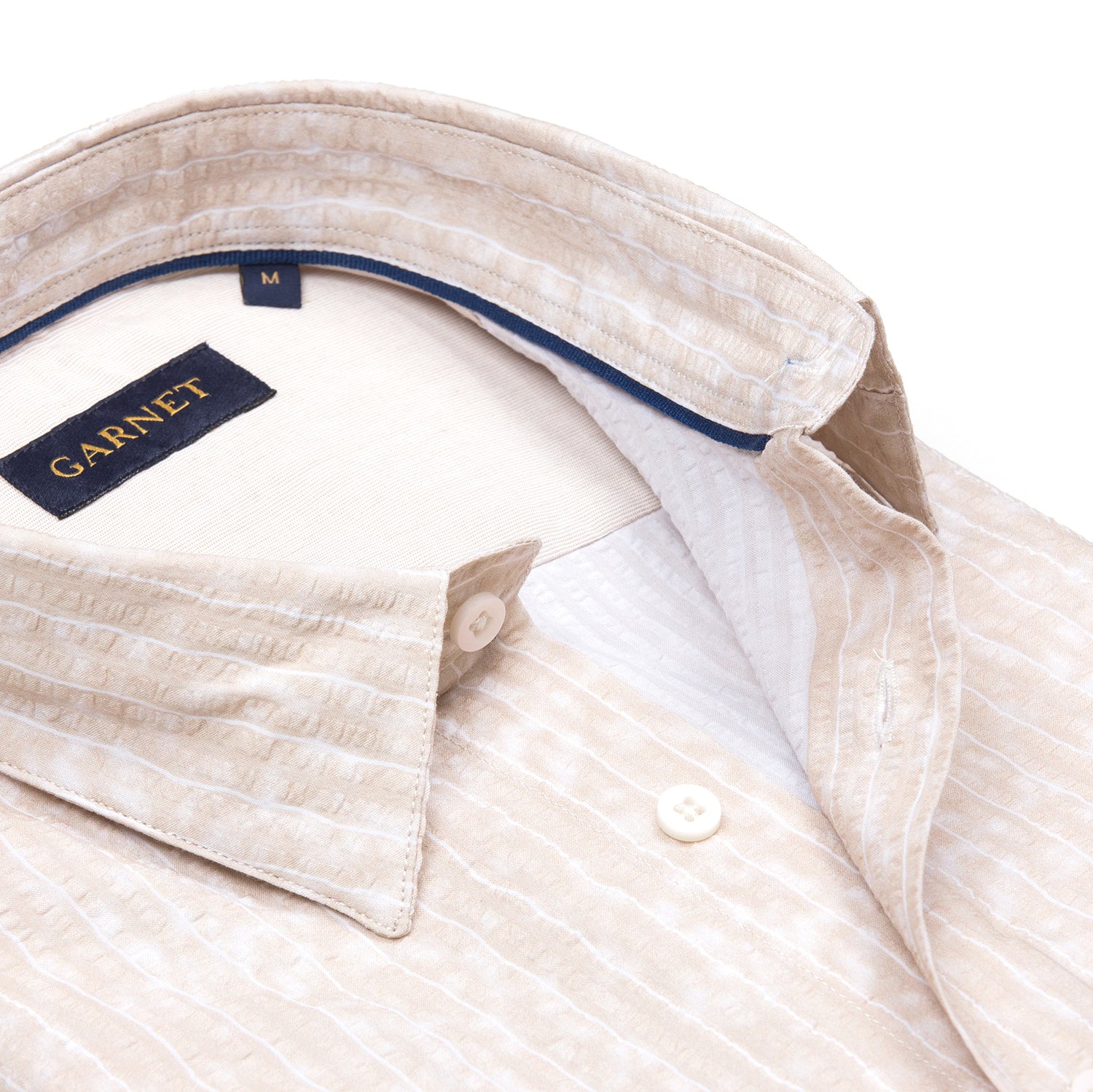 Airbrush Beige Seersucker Short Sleeve Cotton Shirt