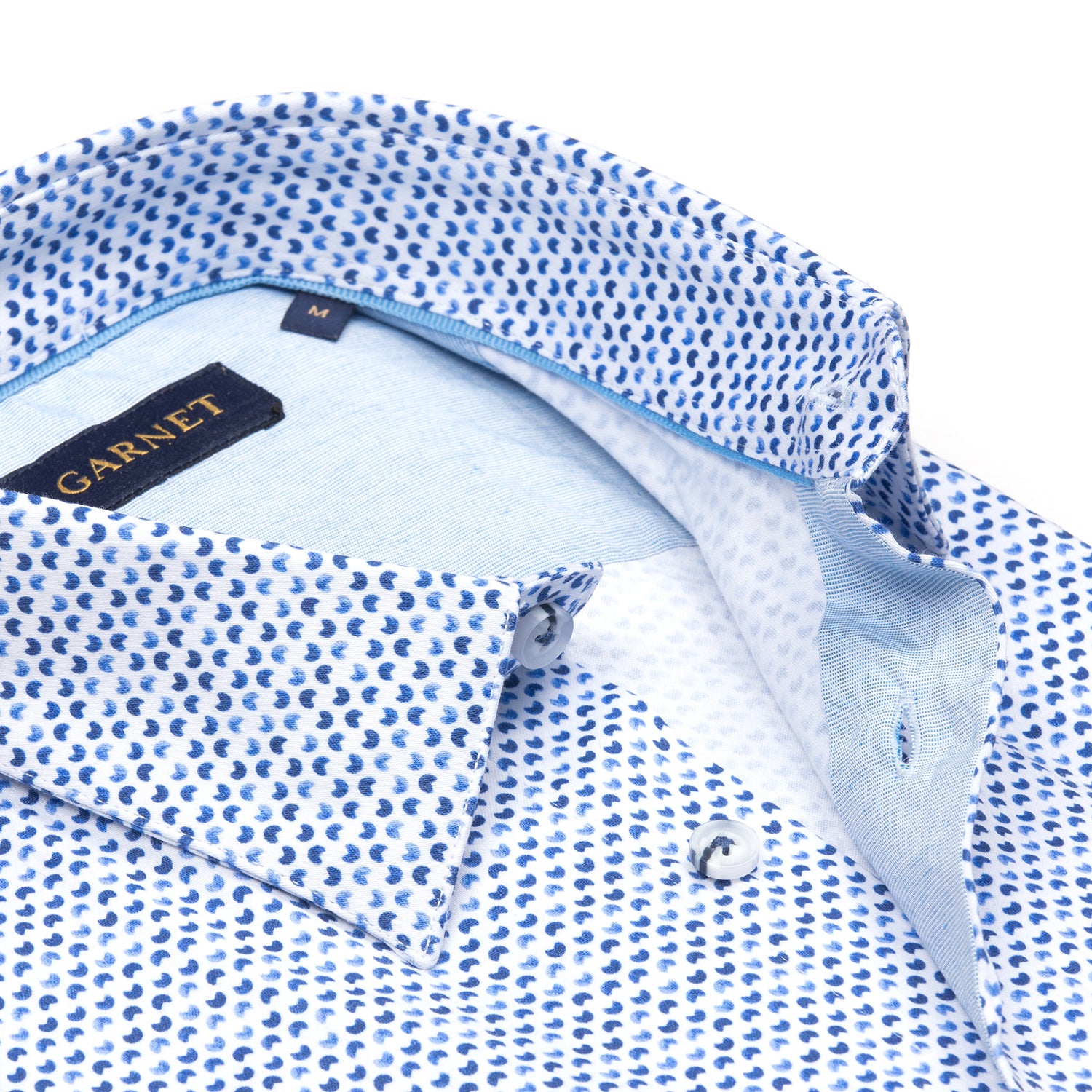 Half Dot Printed Blue Short Sleeve Cotton Shirt