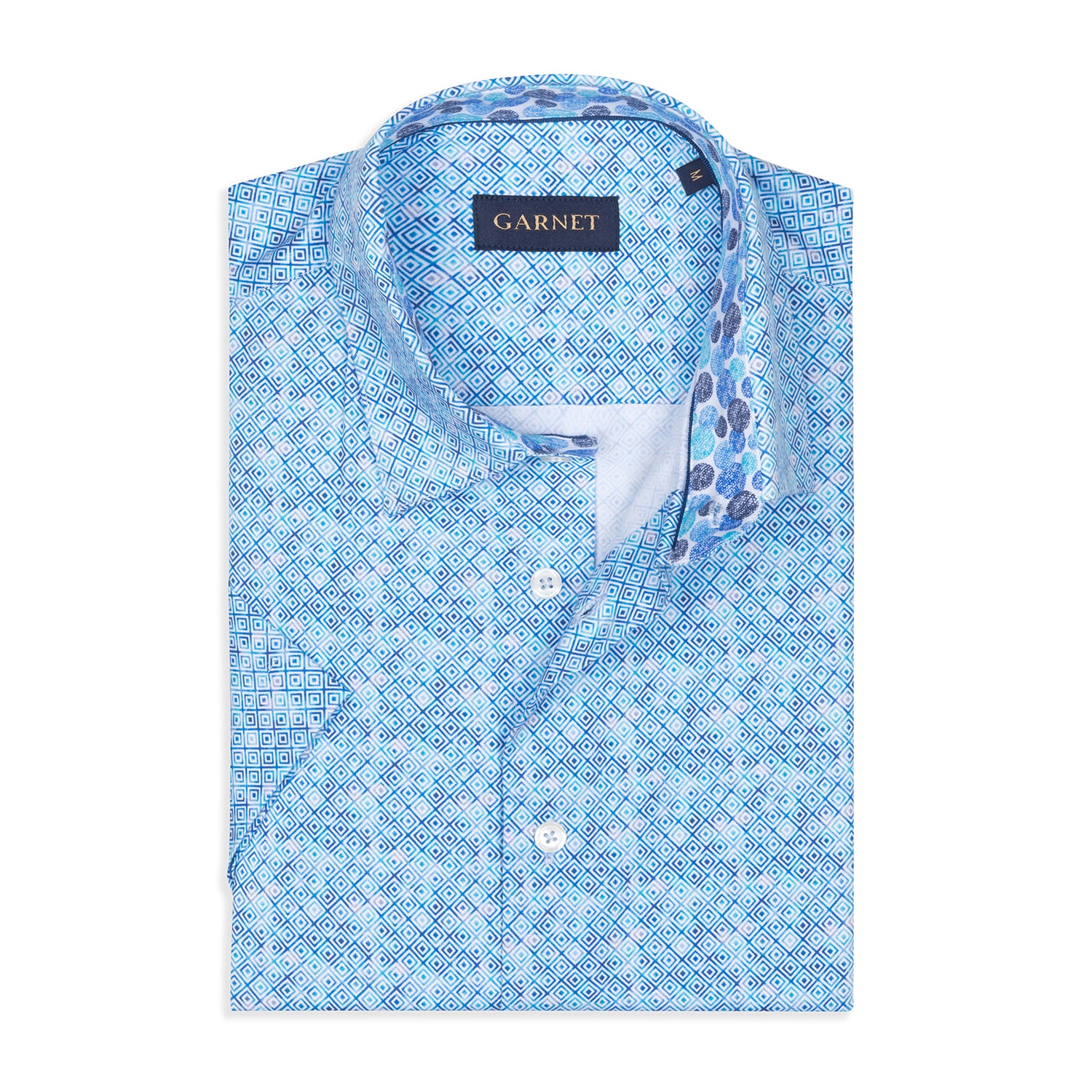 Garnet Men's Stretch Printed Geometric Short Sleeve Shirt 2411092 Blue