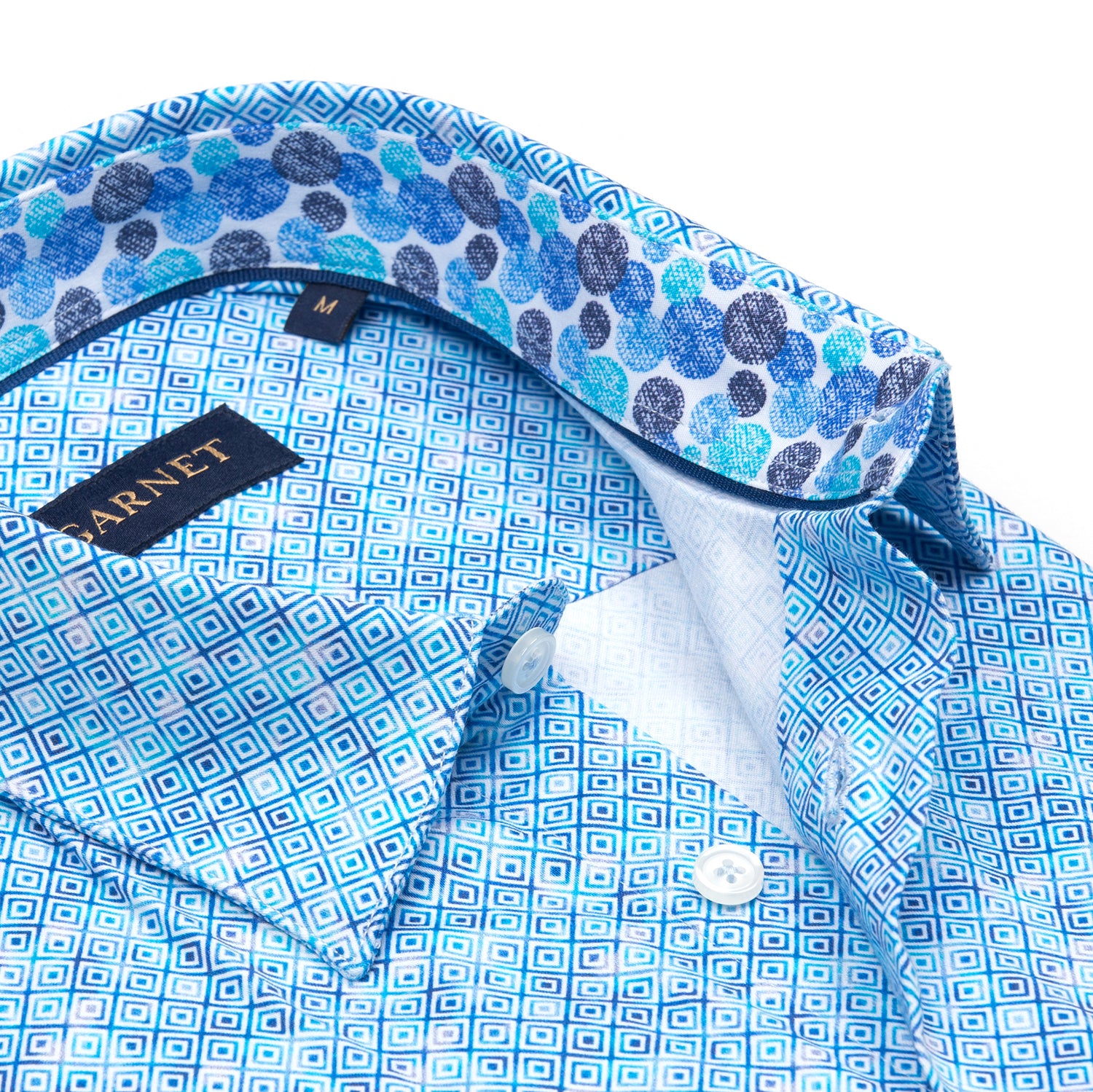 Blue Geometric  Printed Short Sleeve Cotton Shirt