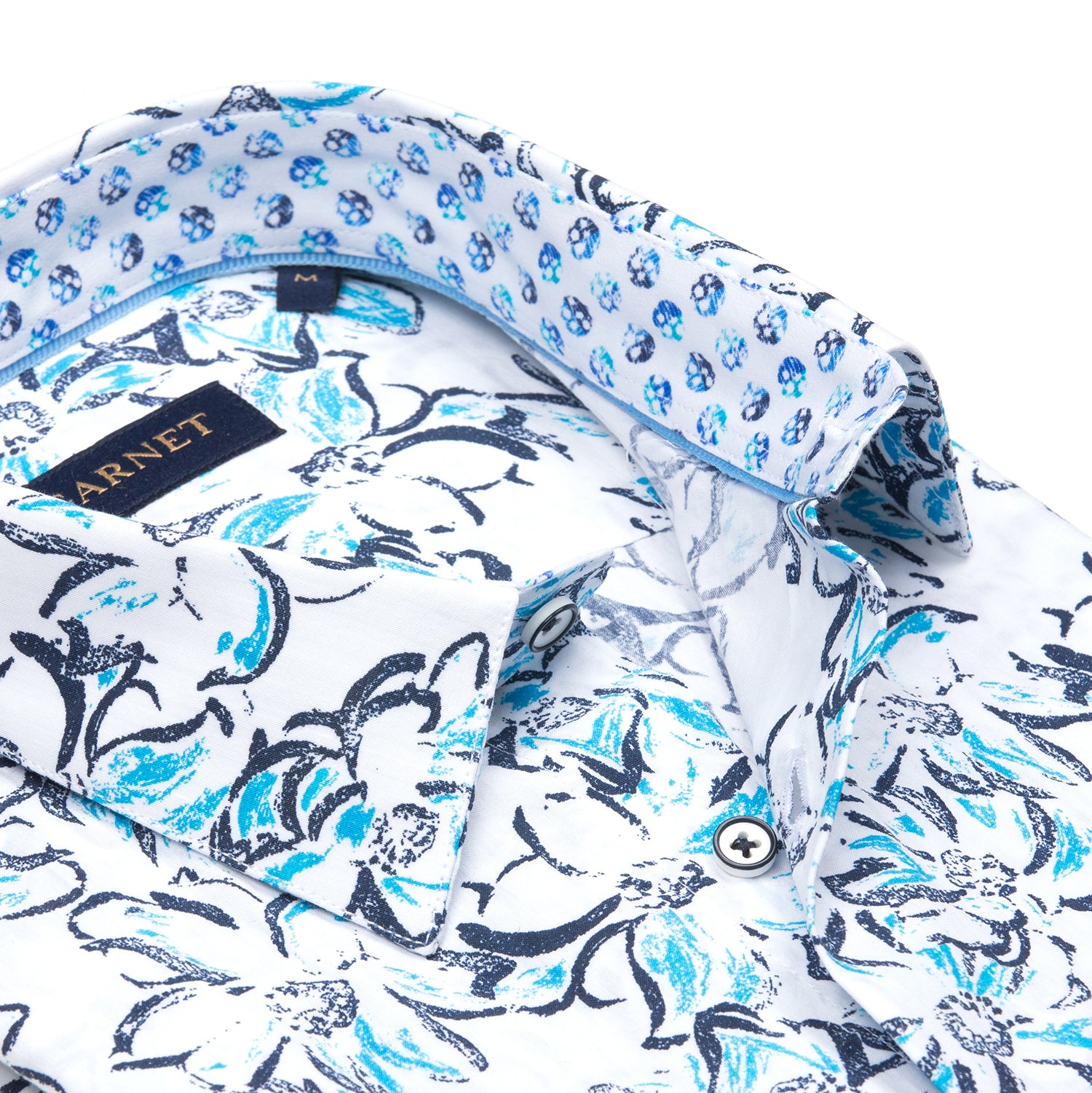 Abstract Floral Printed Short Sleeve Cotton Shirt