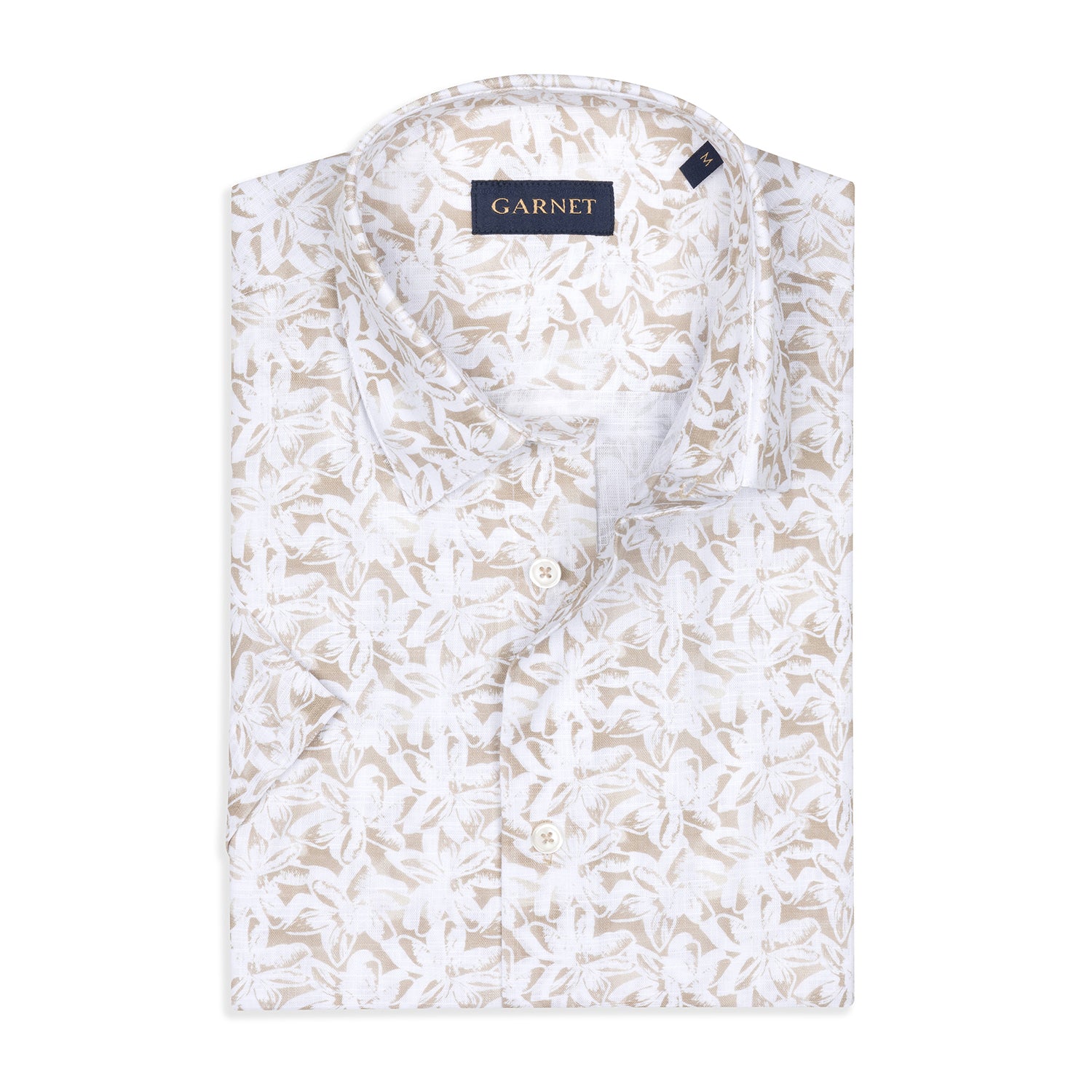 Garnet Men's Printed Floral Stretch Short Sleeve Shirts Beige White