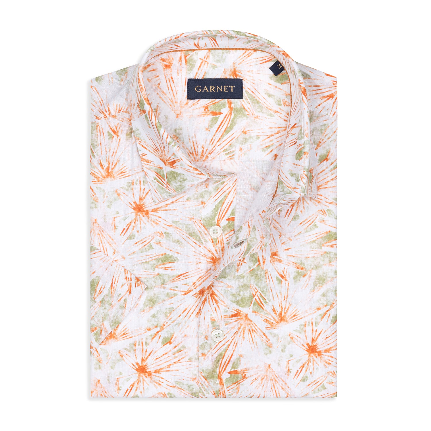 Orange Abstract Printed Short Sleeve Linen Shirt