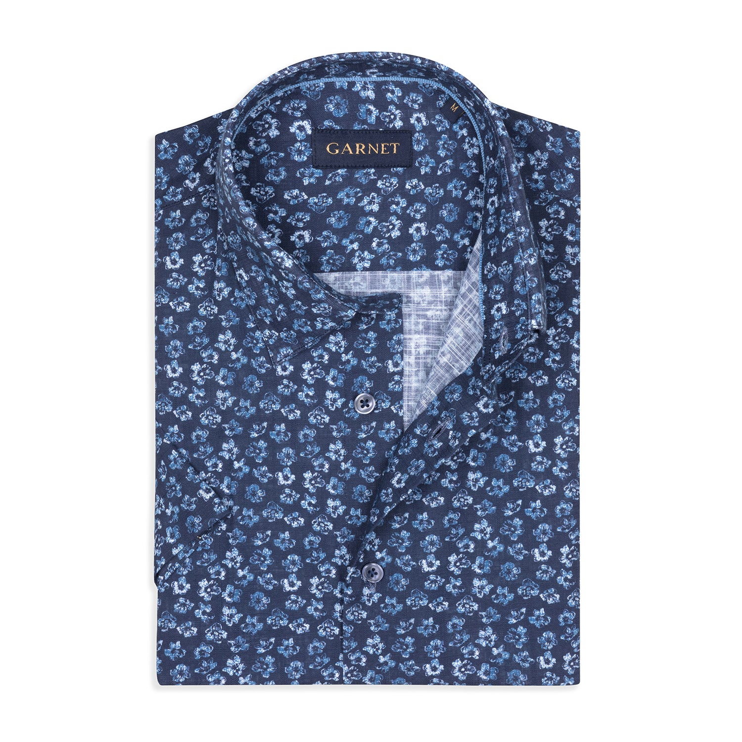 Garnet Men's Printed Blue Floral Petal Stretch Short Sleeve Shirts