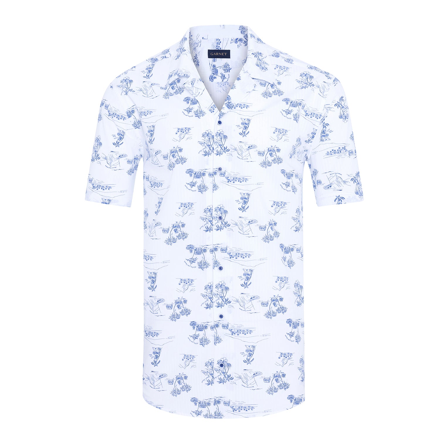 Garnet Men's Seersucker Floral Short Sleeve Shirt 2411098 White Blue