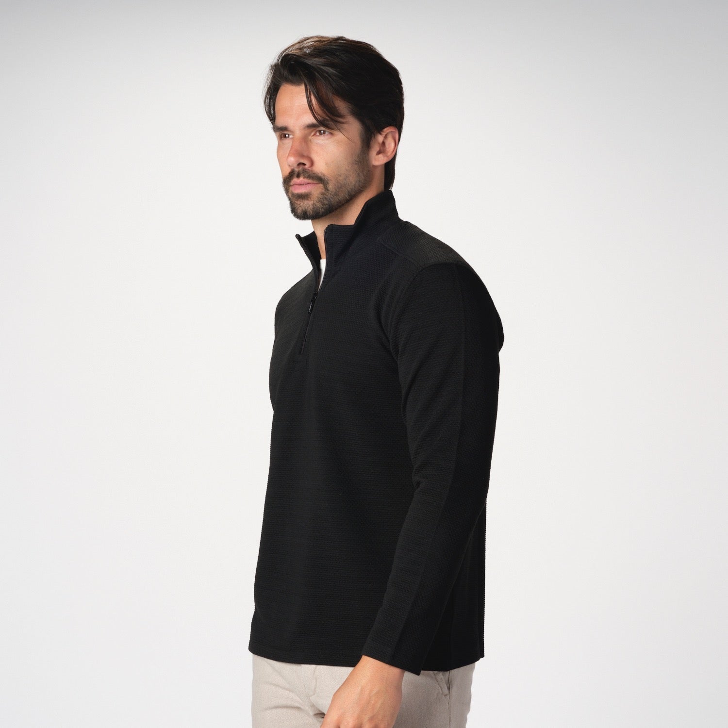 Luxury Tech Quarter Zip Black Jersey Sweater
