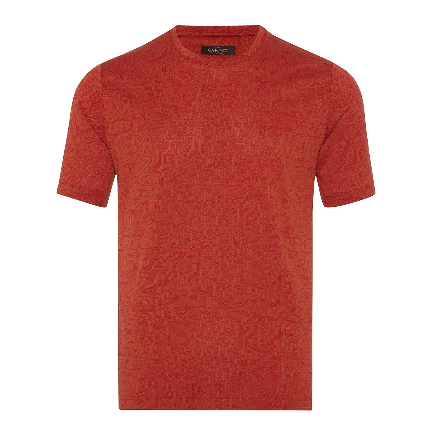 Garnet Men's Jacquard Crew Neck Short Sleeve Stretch T-Shirt Rust