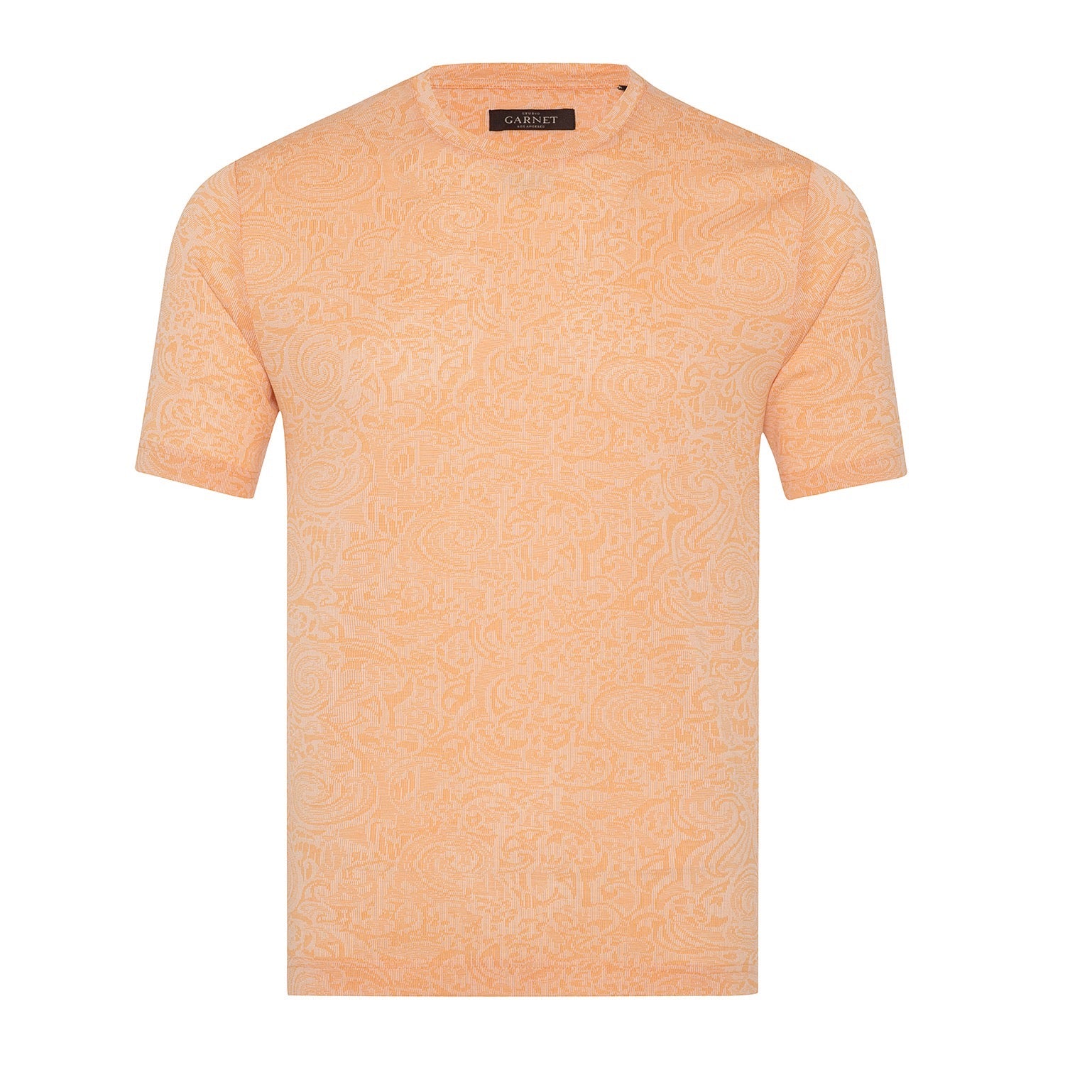 Garnet Men's Jacquard Crew Neck Short Sleeve Stretch T-Shirt Coral