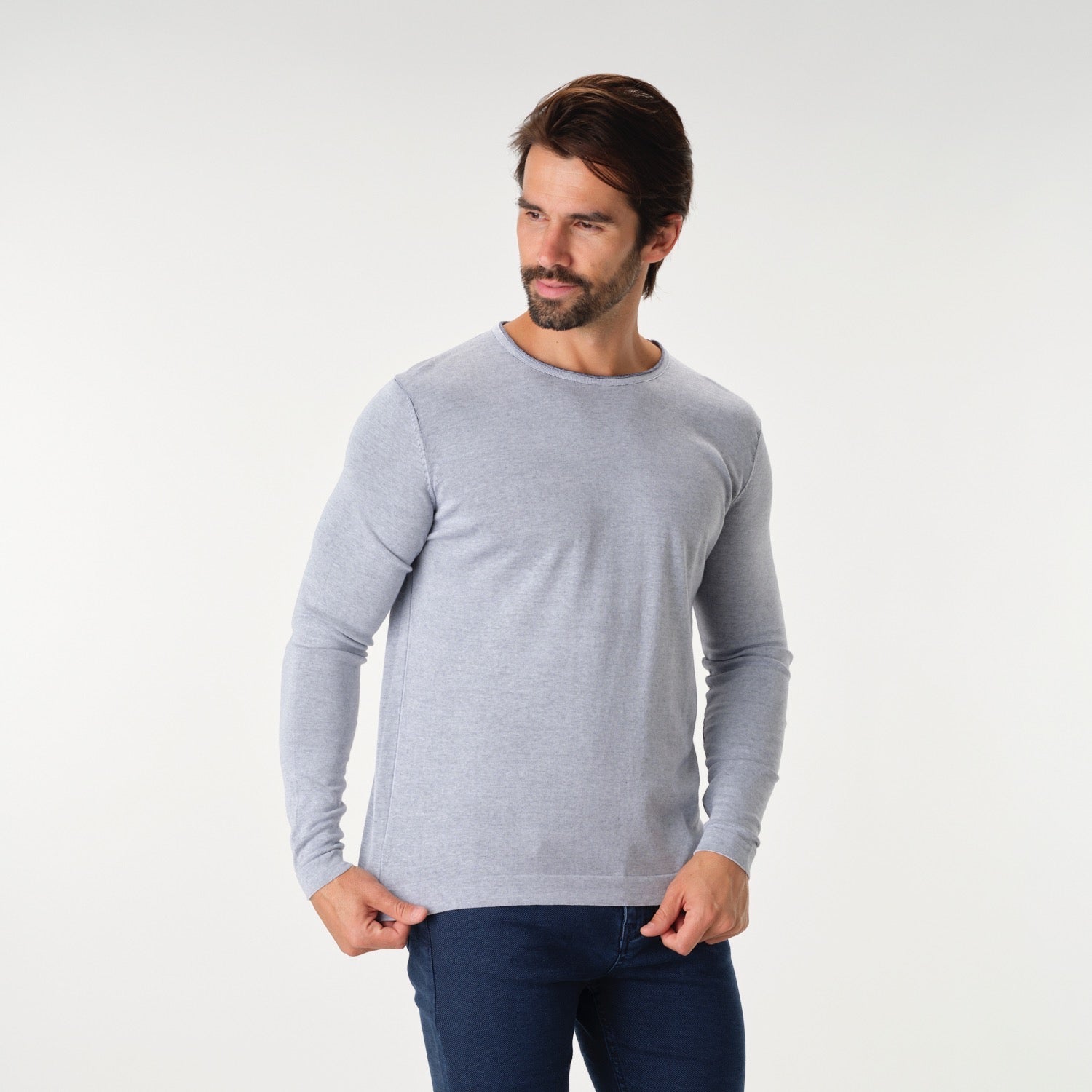 Garnet Men's Crew Neck Long Sleeve Cotton Sweater 2212011 grey