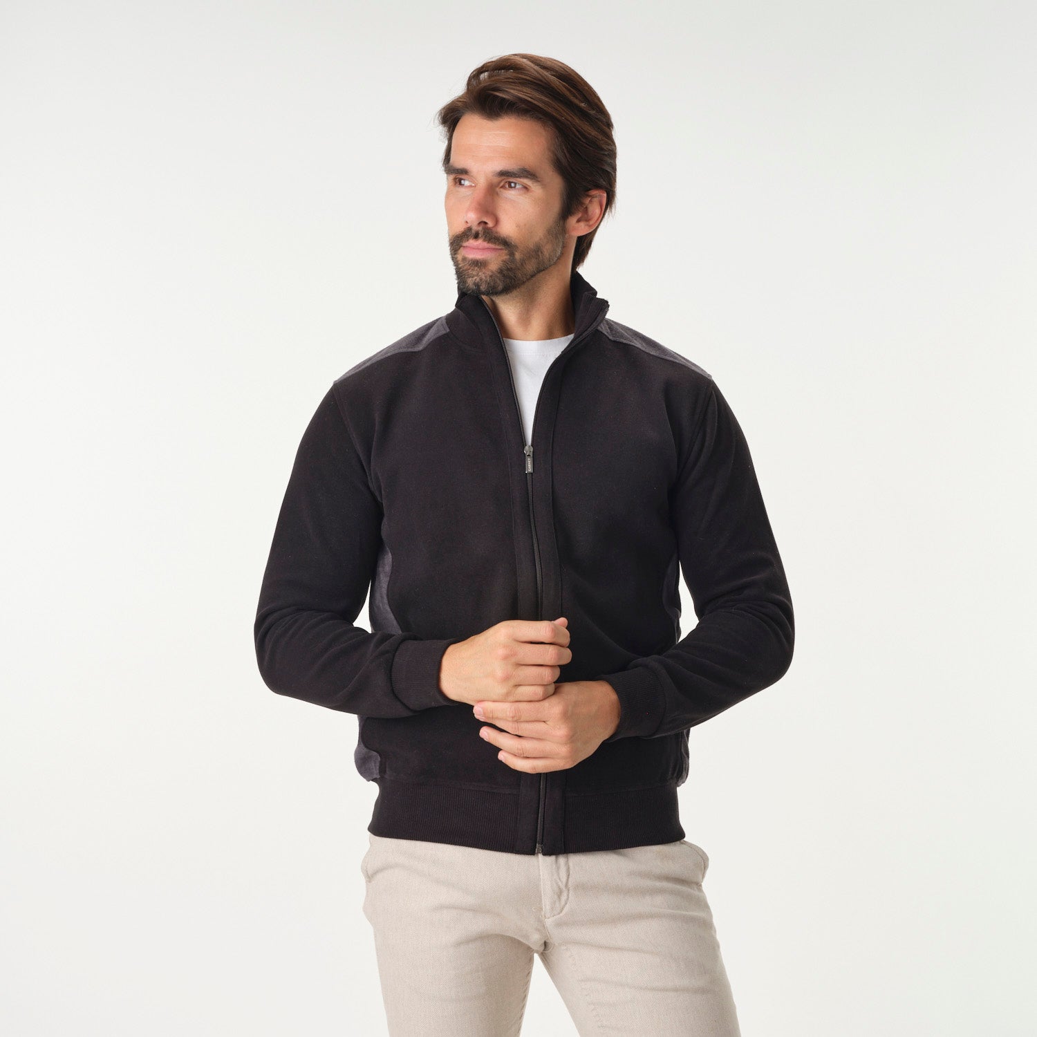 Solid Soft Full Zip Black Sweater