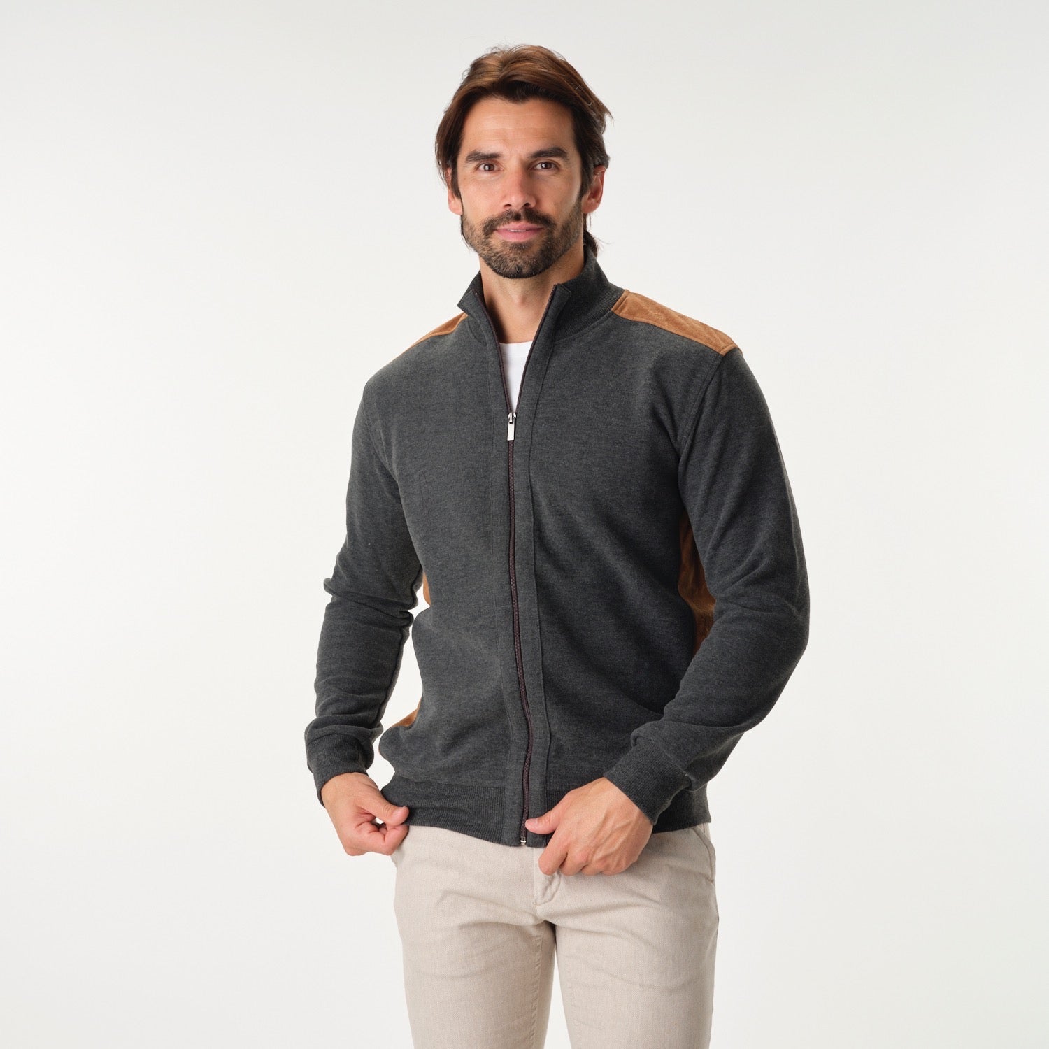 Solid Soft Full Zip Charcoal Sweater