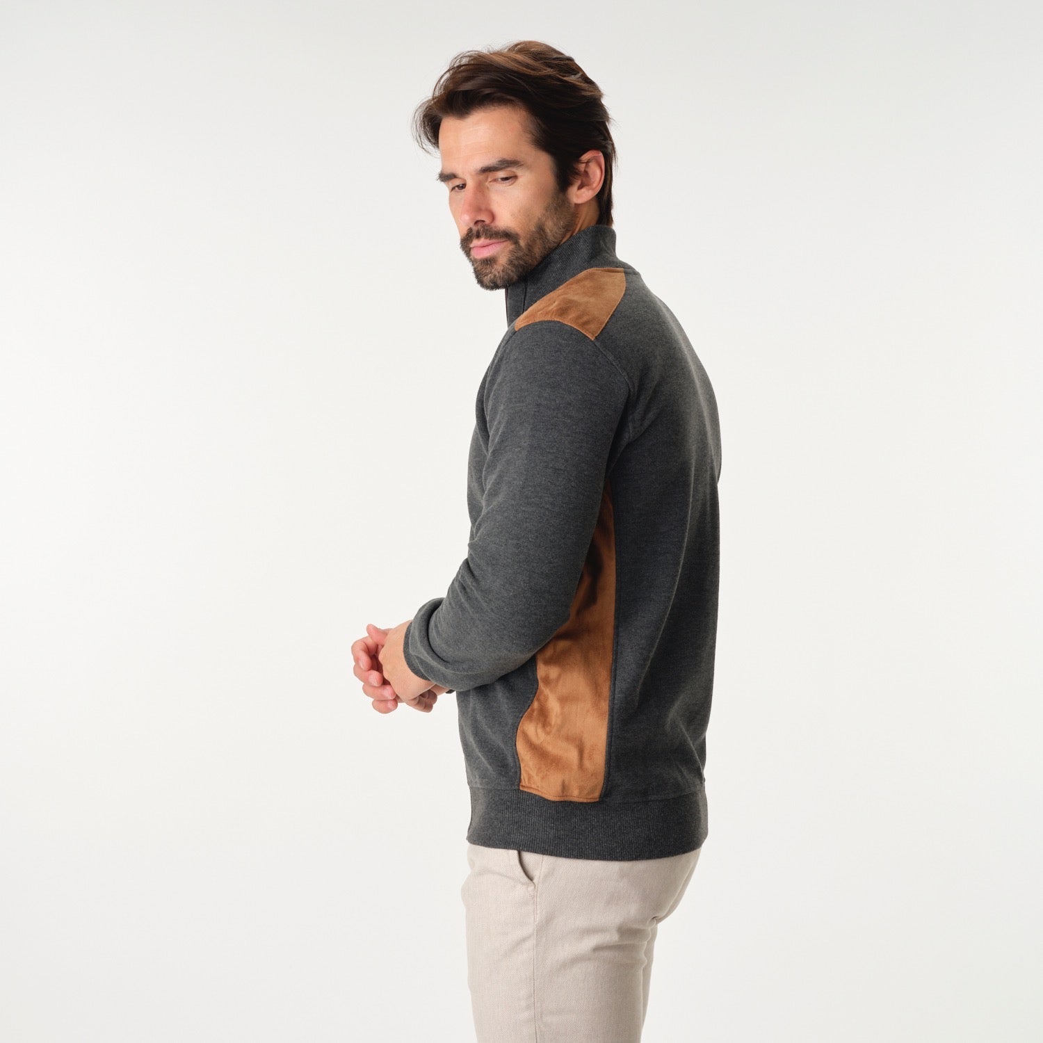 Solid Soft Full Zip Charcoal Sweater