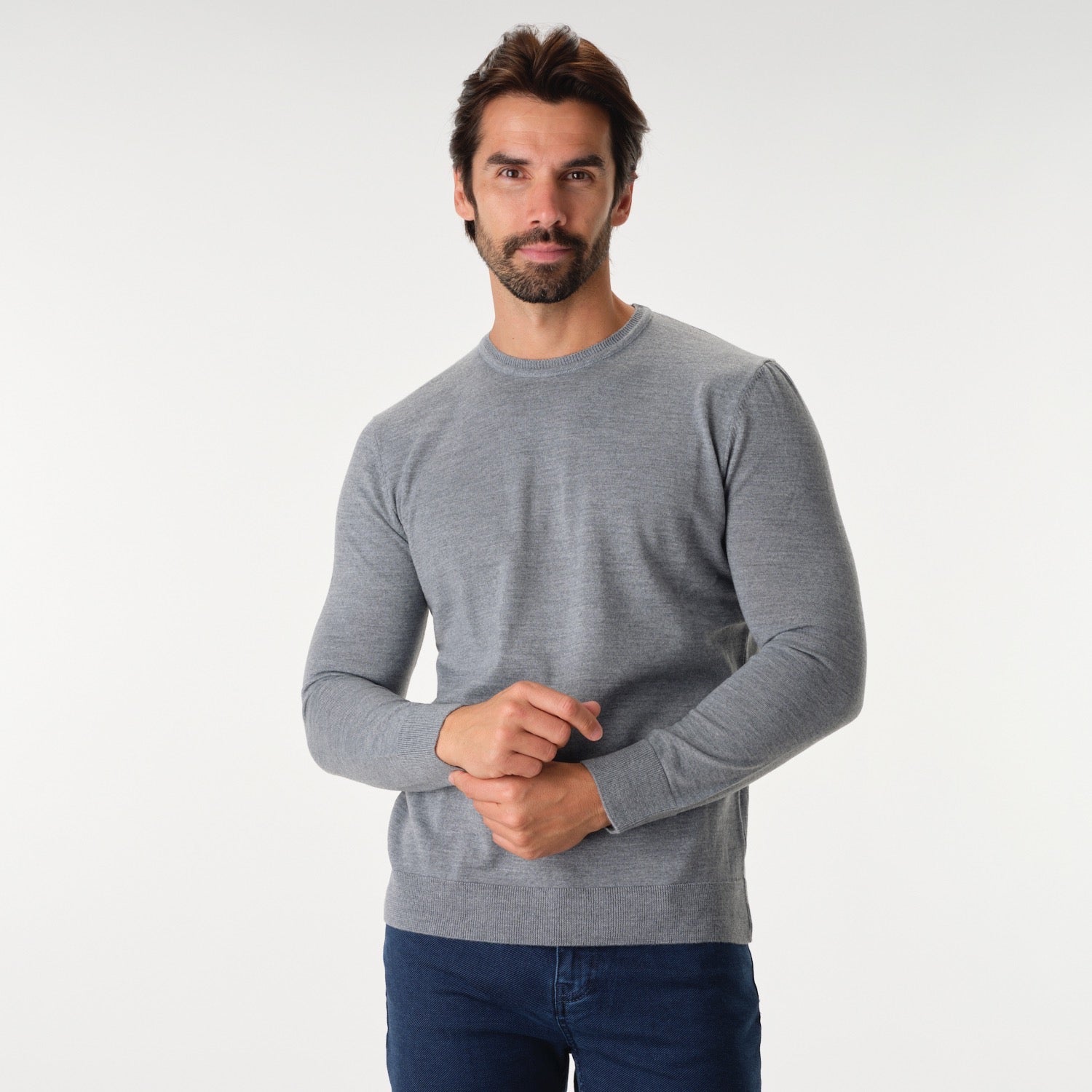 Crewneck Merino Sweater in Grey