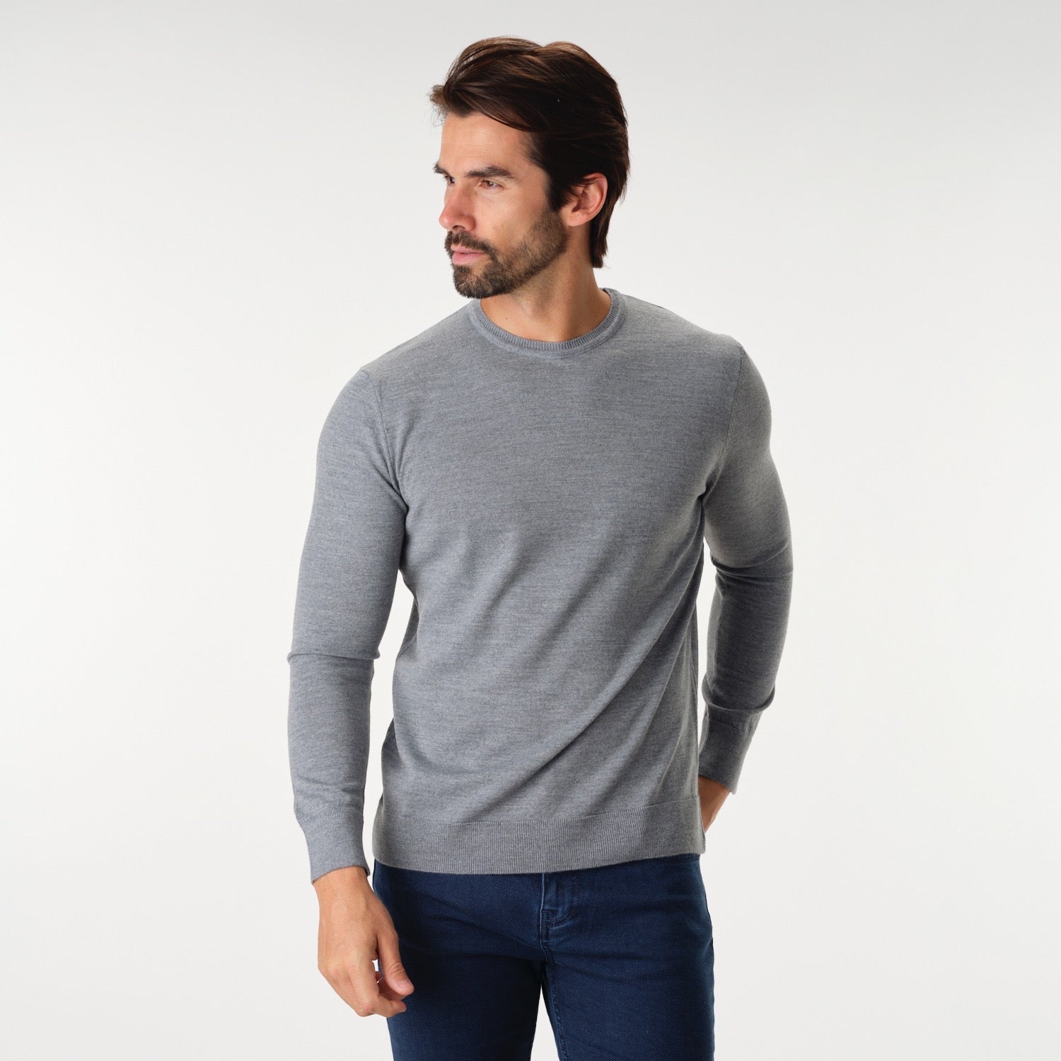 Crewneck Merino Sweater in Grey